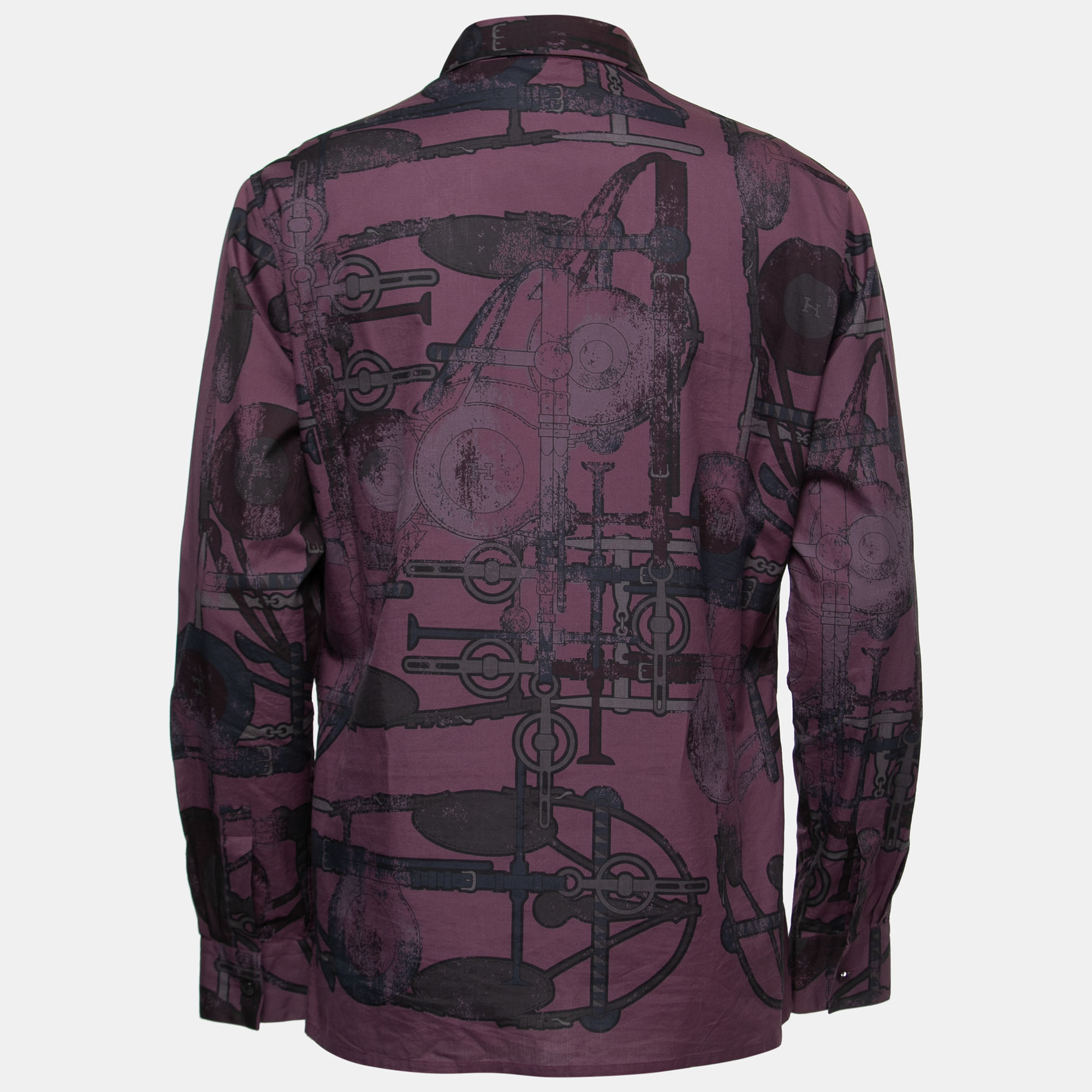 

Hermes Dark Purple Printed Cotton Button Front Shirt