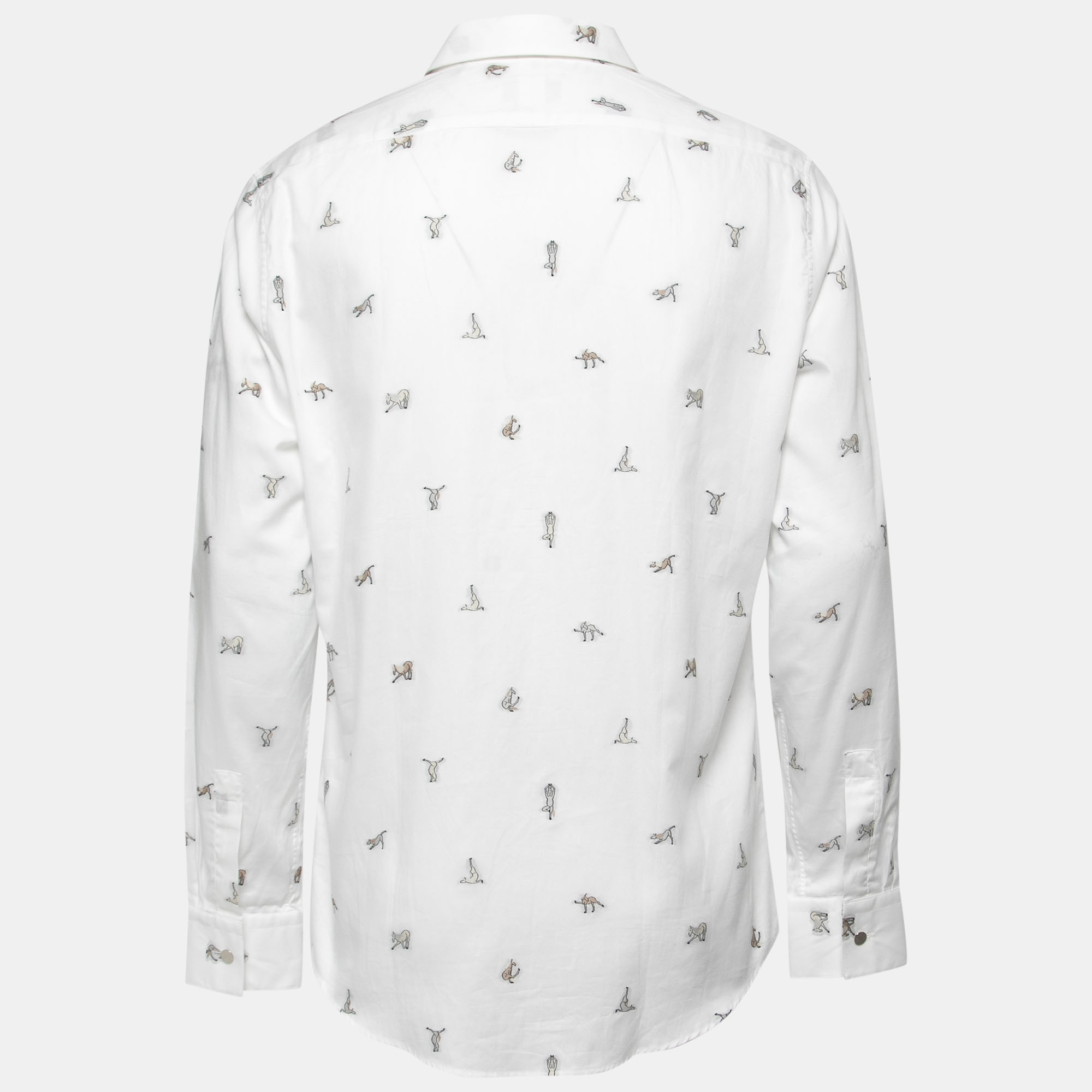 

Hermes White Horse Patterned Cotton Button Front Shirt