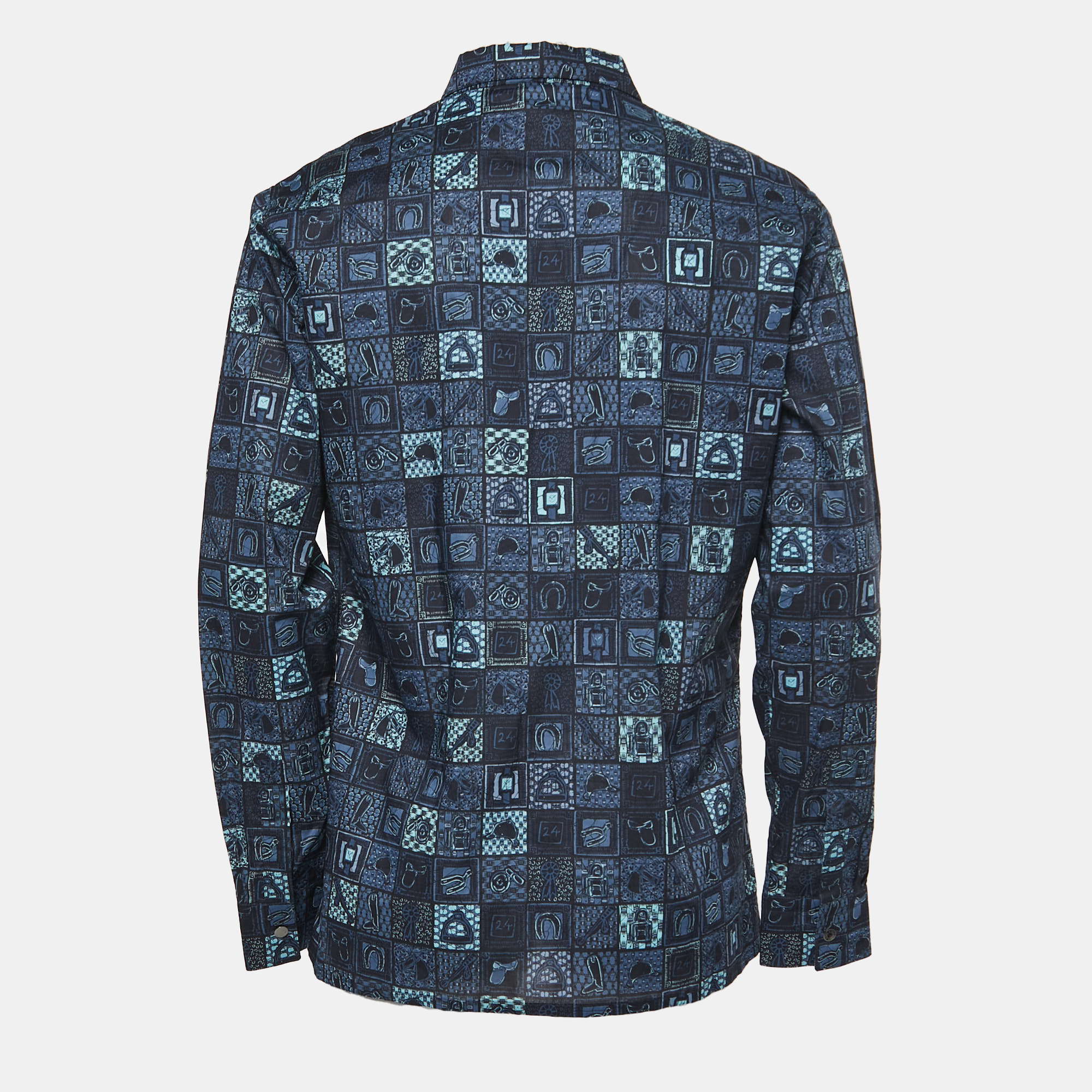 

Hermes Blue Printed Cotton Button Front Shirt