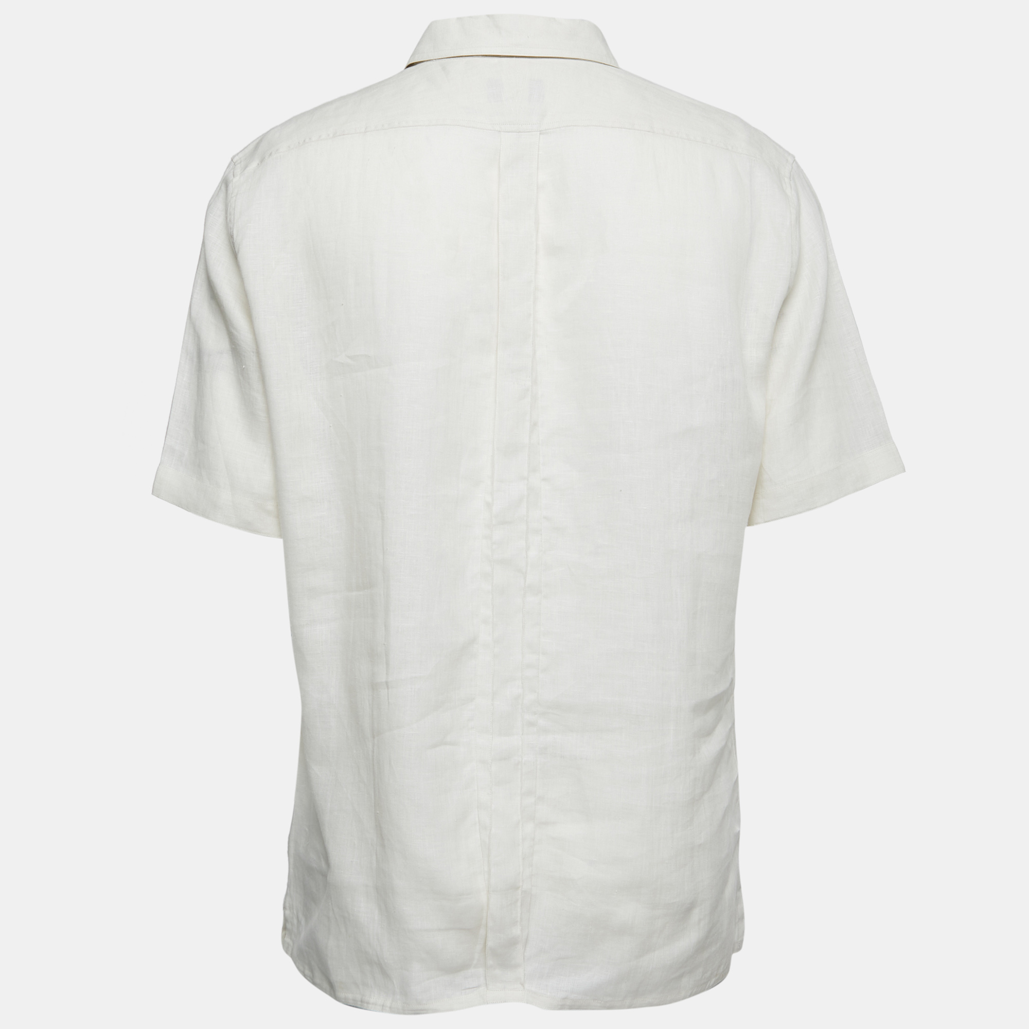 

Hermes Ecru White Linen Short Sleeve Shirt