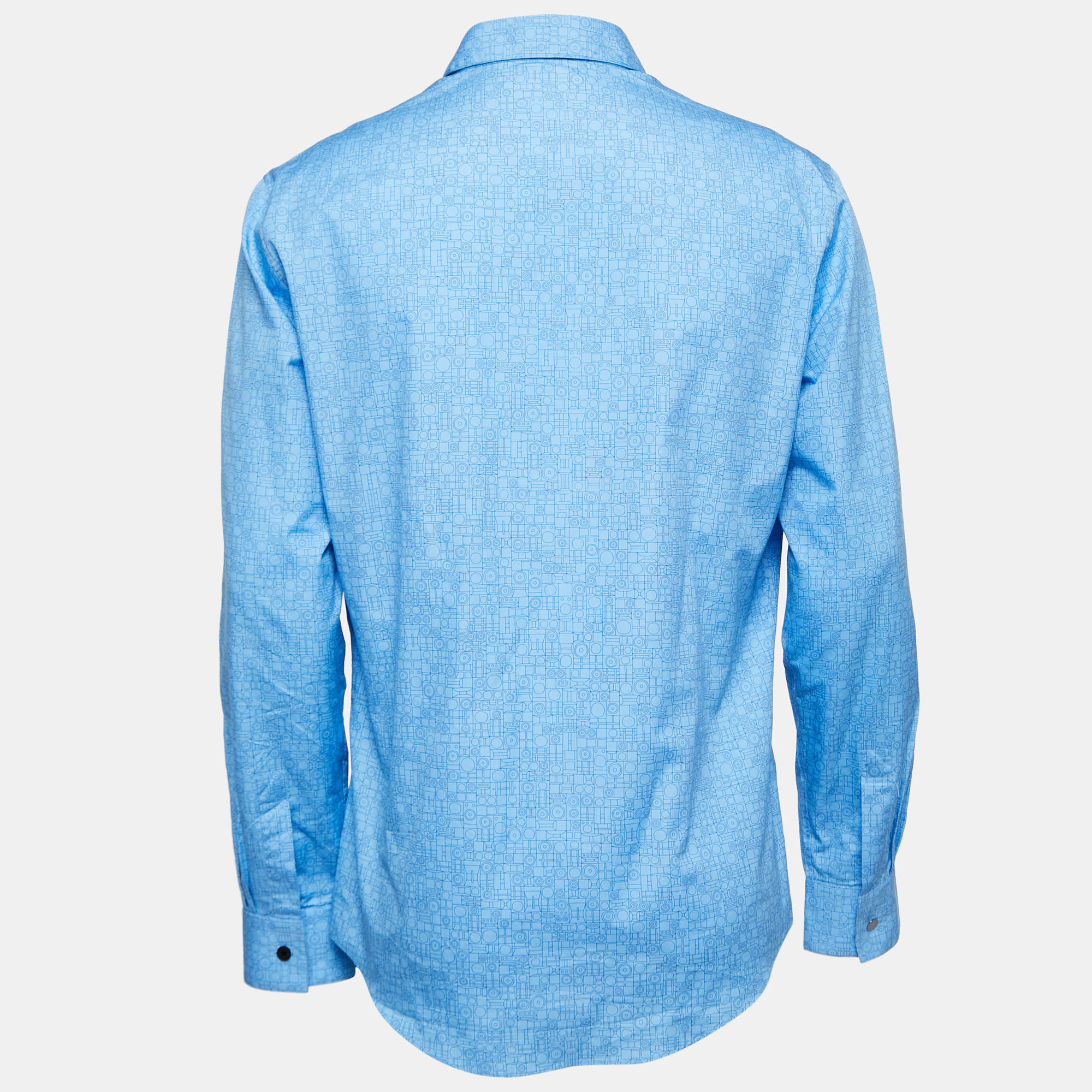 

Hermes Light Blue Geometric Patterned Cotton Button Front Shirt