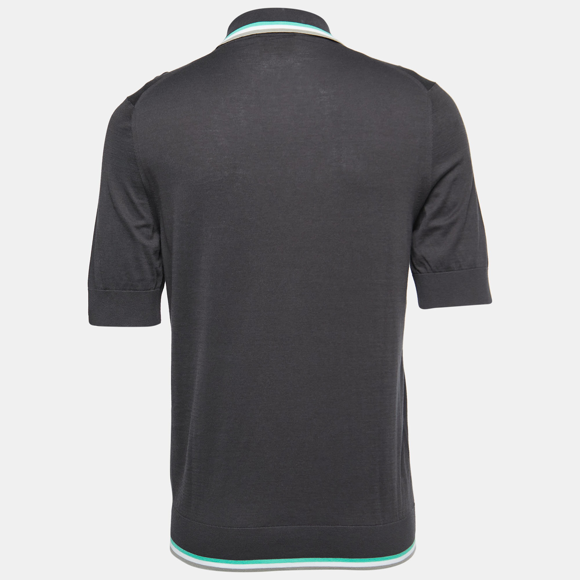 

Hermes Grey Cotton Knit Stripe Detail Polo T-Shirt