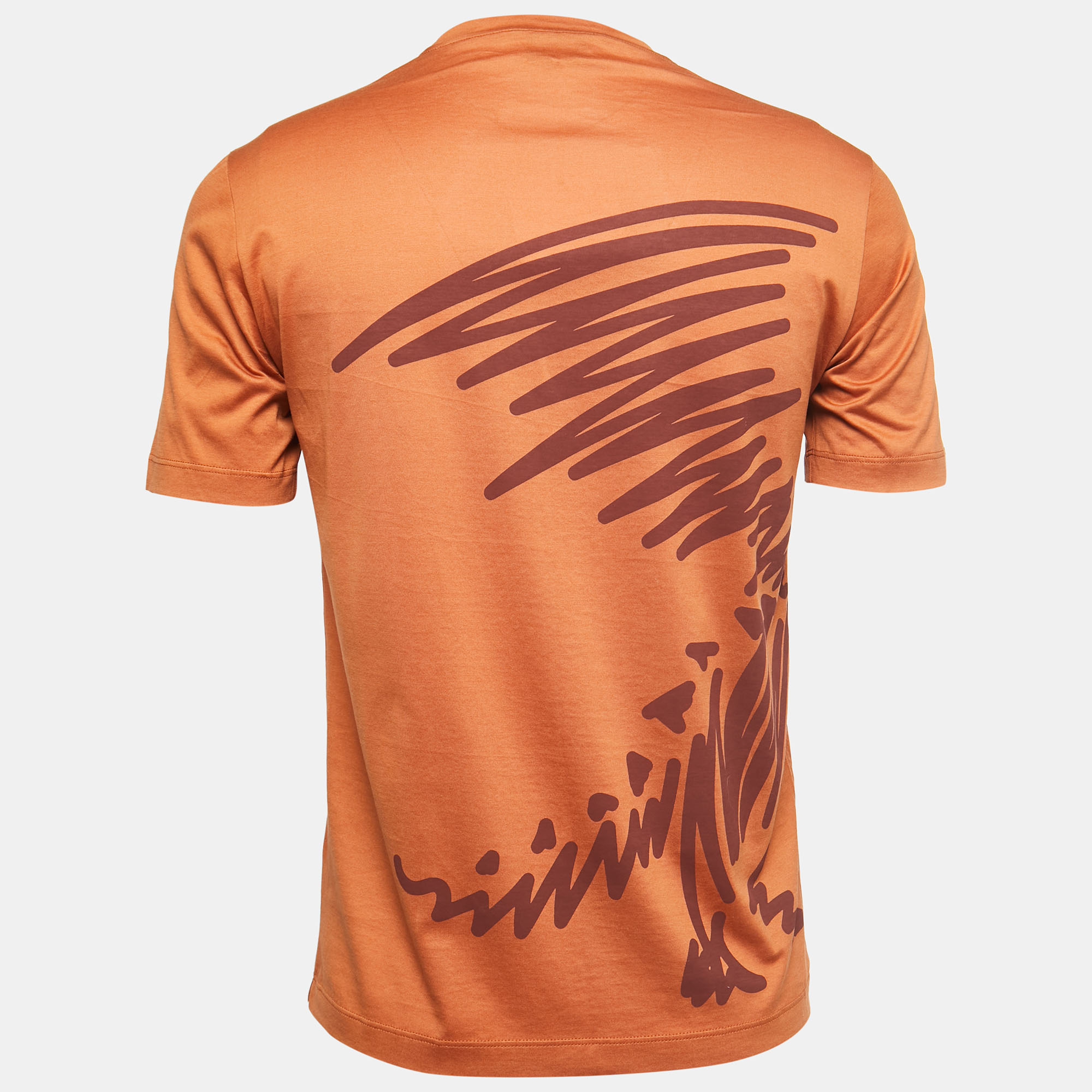

Hermès Orange/Brown Printed Cotton Crew Neck T-Shirts