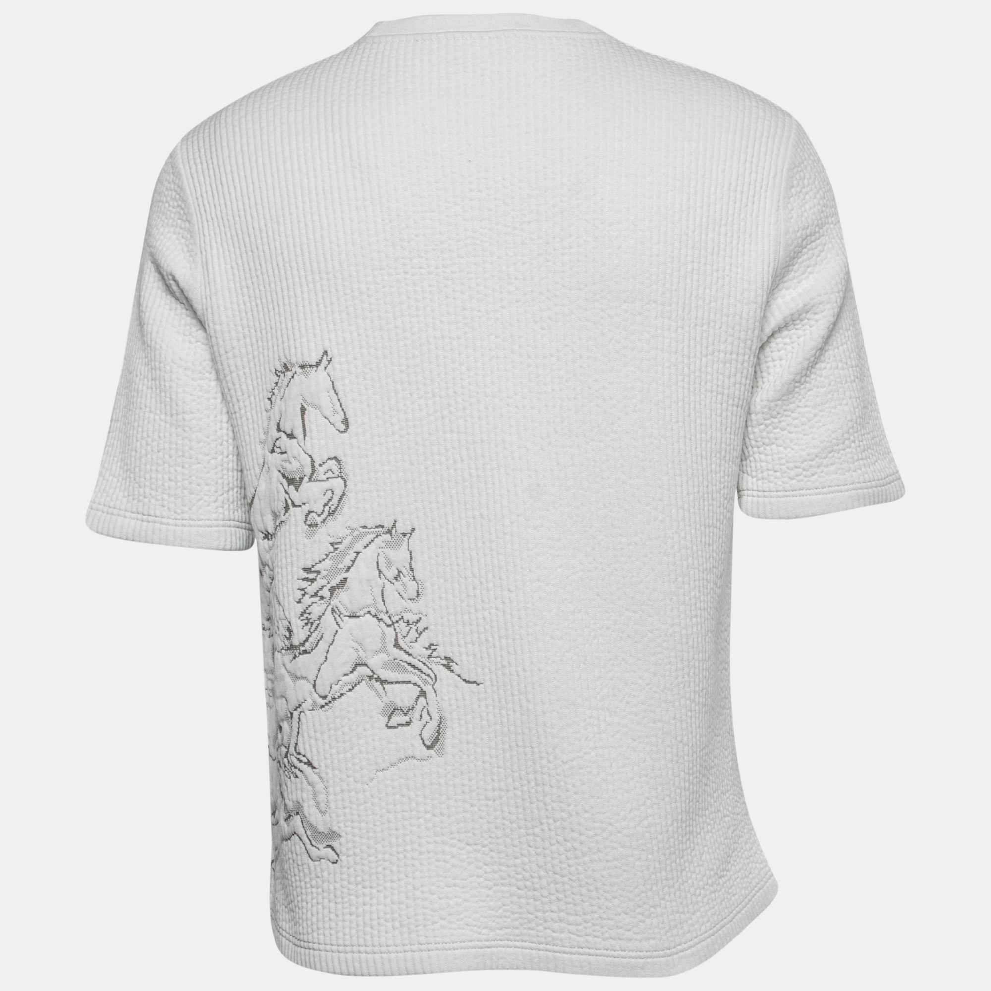 

Hermes White Cavalcade Jacquard Cotton Rib Knit Crew Neck T-Shirt