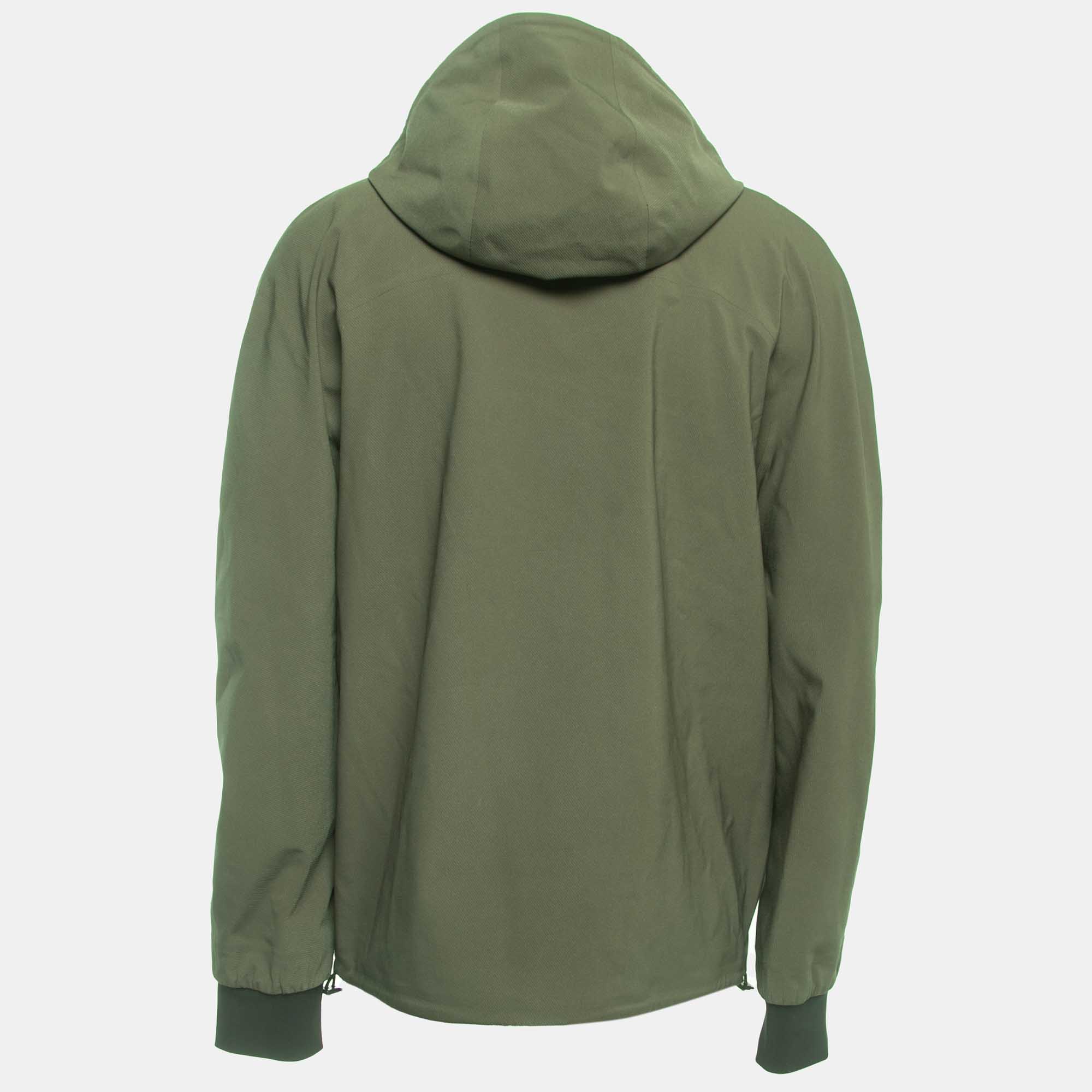 

Hermes Military Green Nylon Zip Front Hooded Jacket