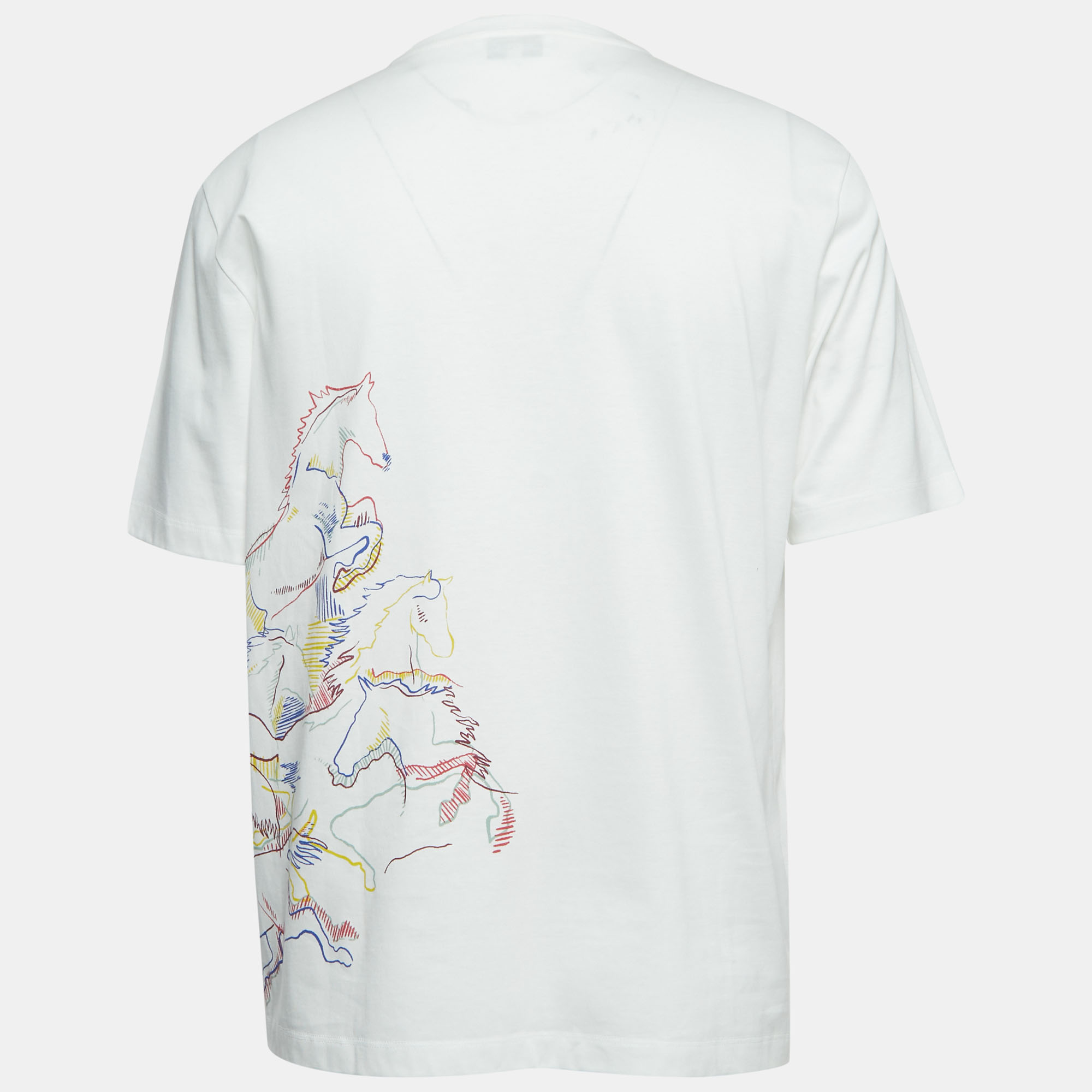 

Hermes White Cavalcade Print Cotton Crew Neck T-Shirt