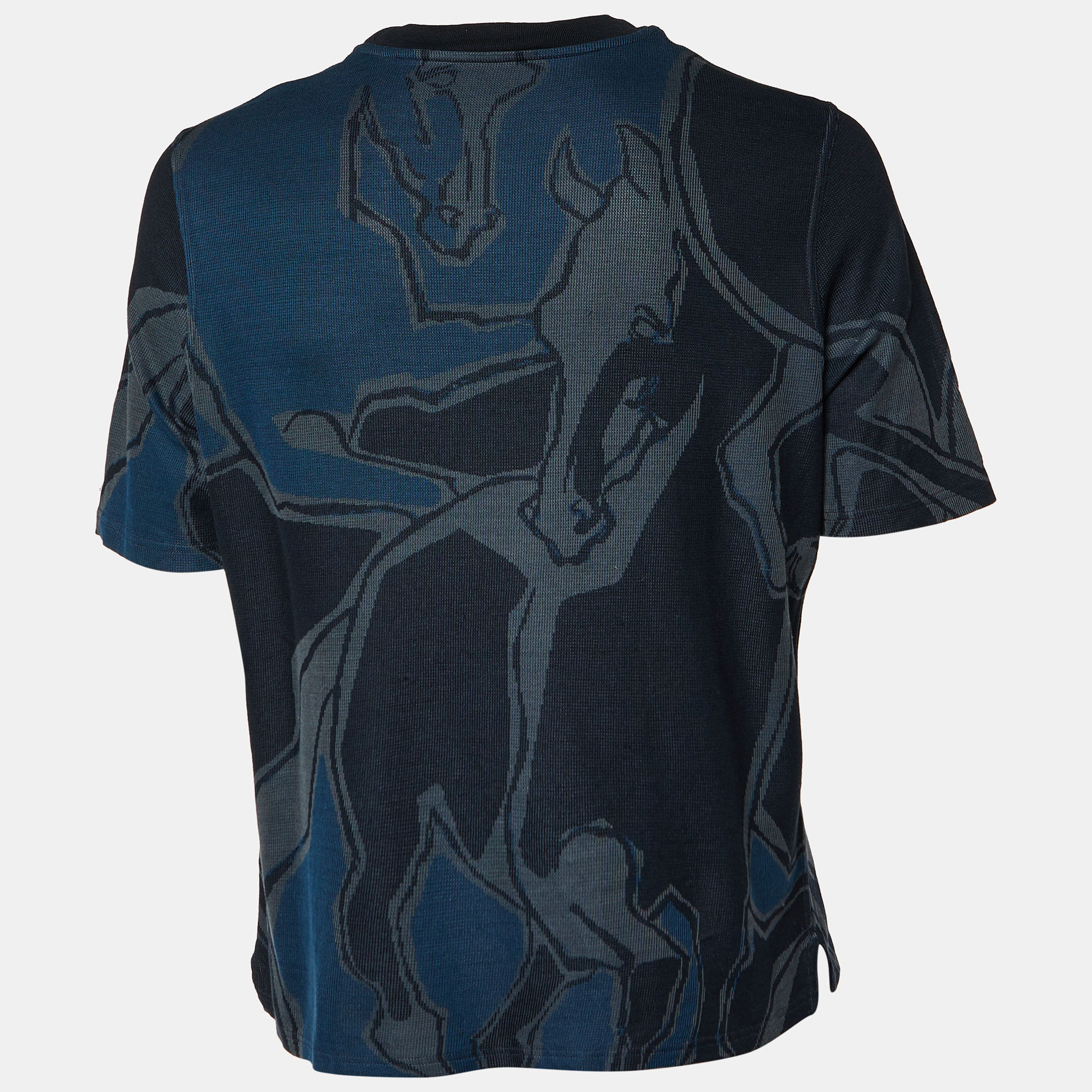 

Hermes Navy Blue Intarsia Knit Round Neck Short Sleeve T-Shirt