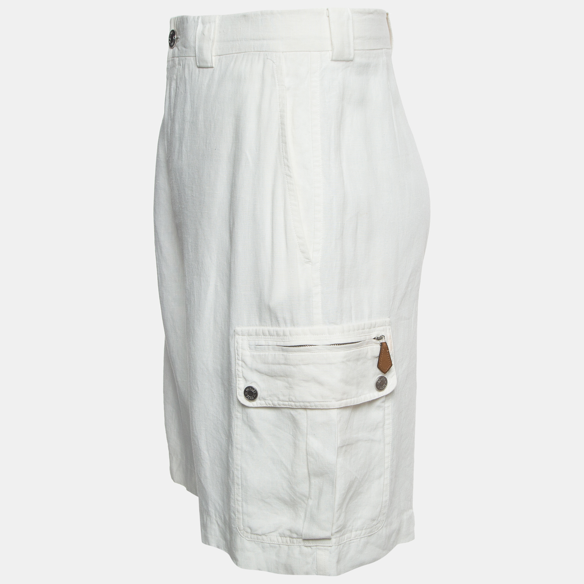 

Hermes White Linen Bermuda Shorts