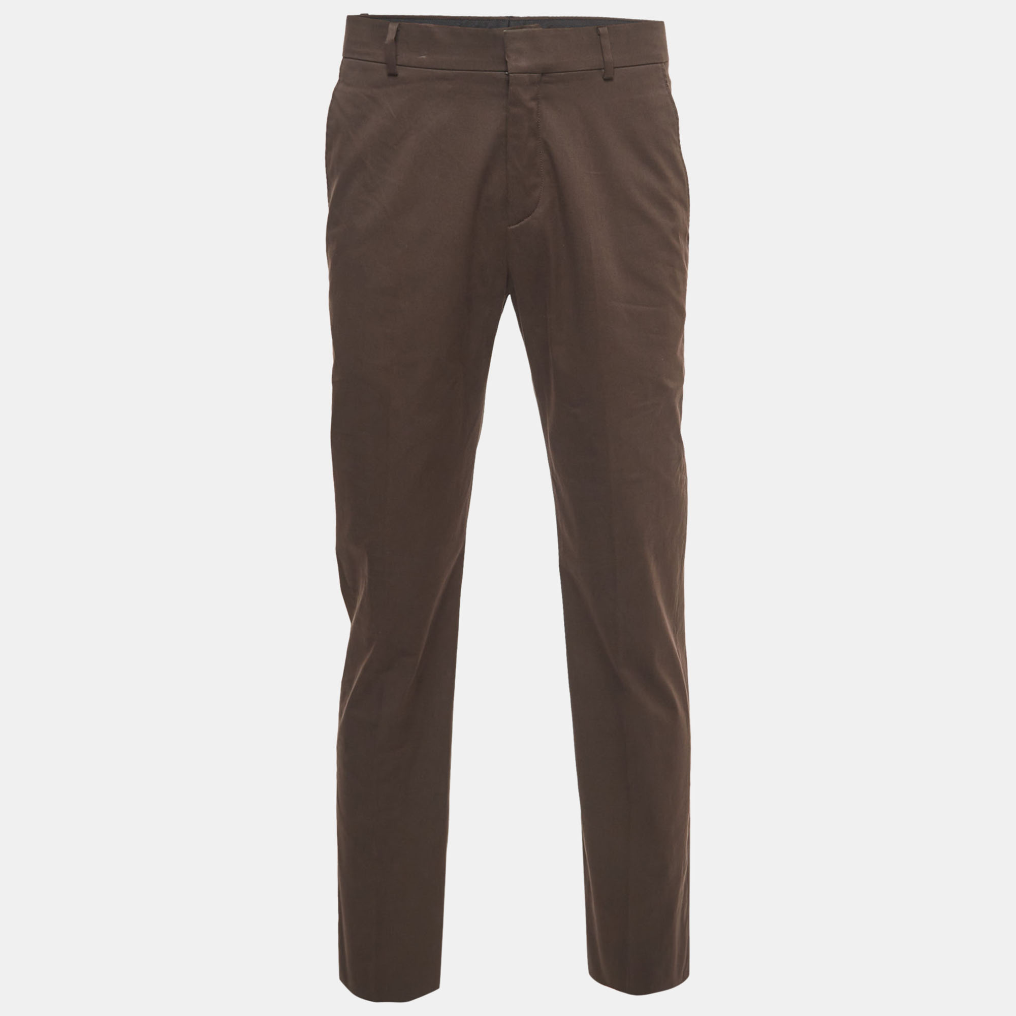Pre-owned Hermes Brown Cotton Regular Fit Trousers L