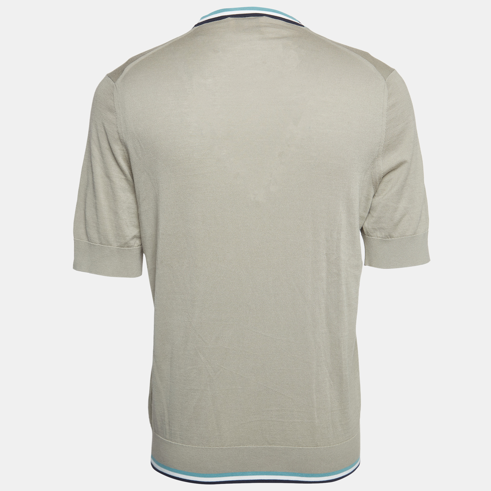 

Hermes Grey Cotton Knit Stripe Detail Round Neck T-Shirt