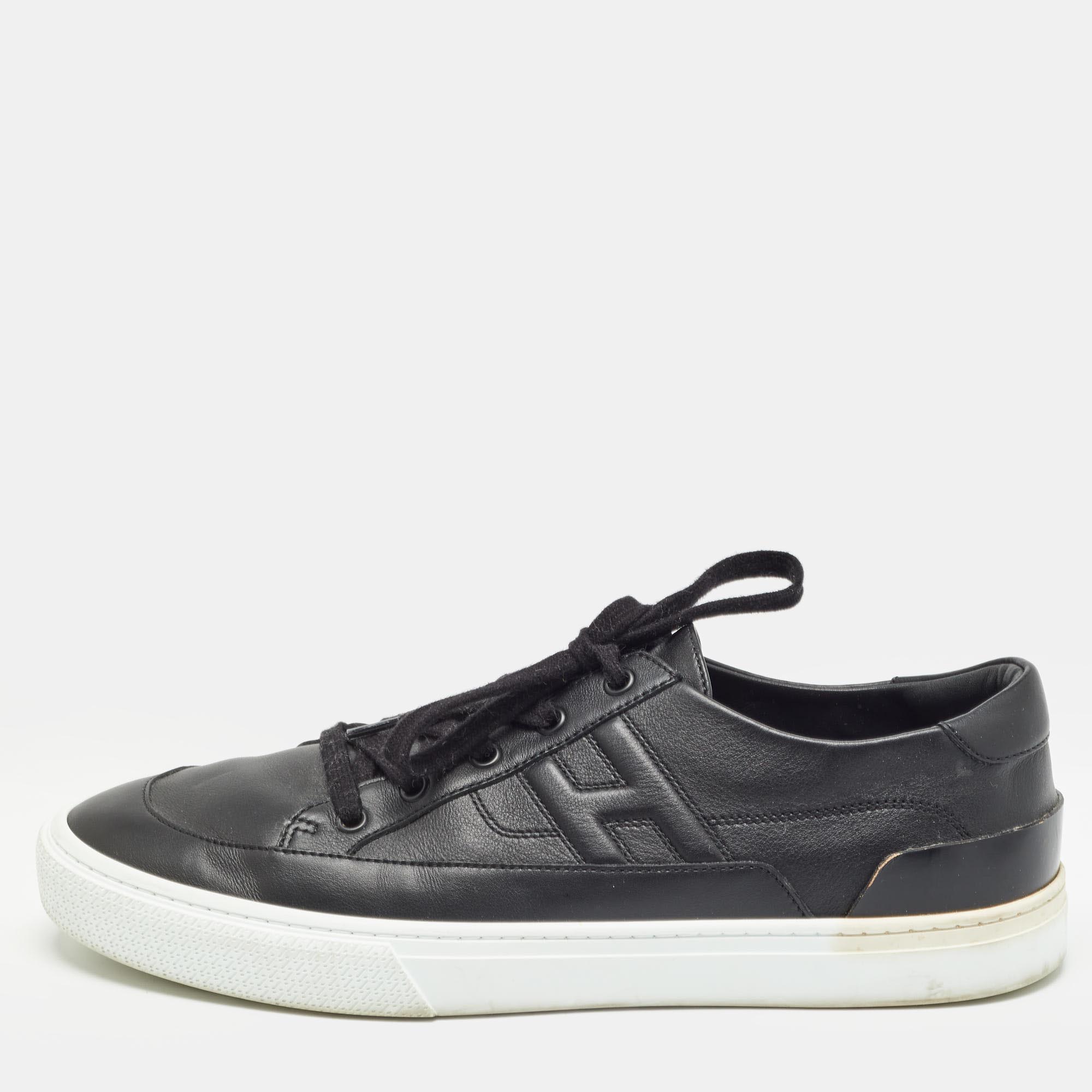 

Hermes Black Leather Deep Lace Up Sneakers Size