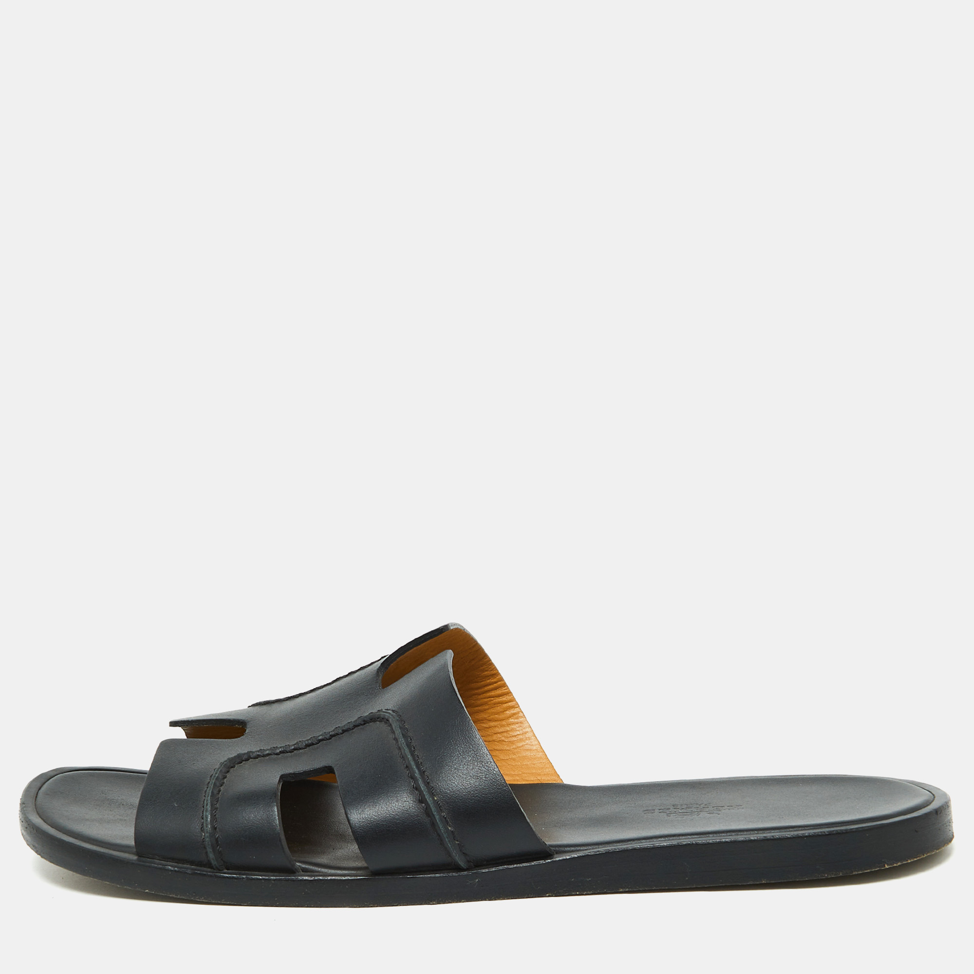 

Hermes Black Leather Pique Izmir Flat Slides Size