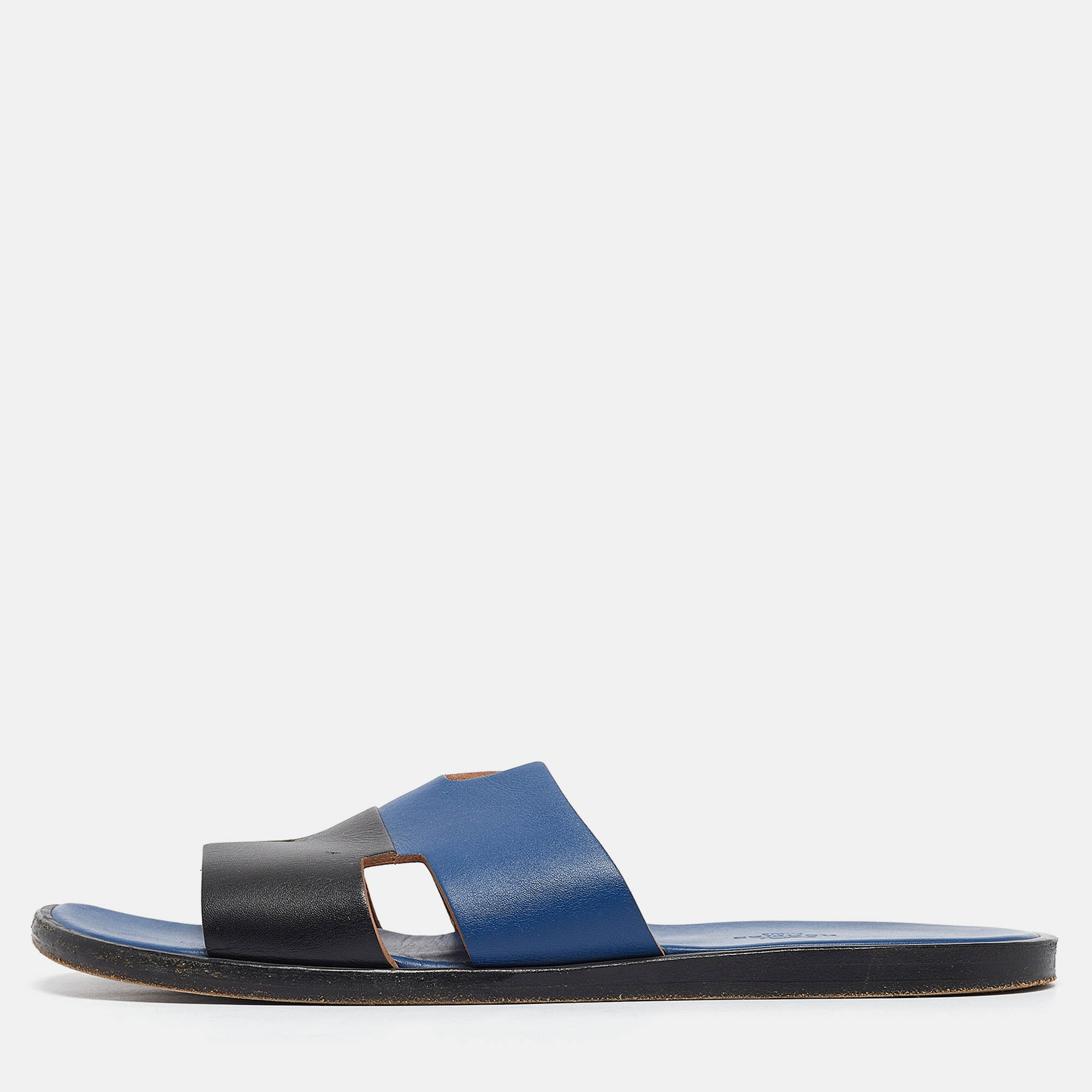 

Hermes Blue/Black Leather Izmir Sandals Size