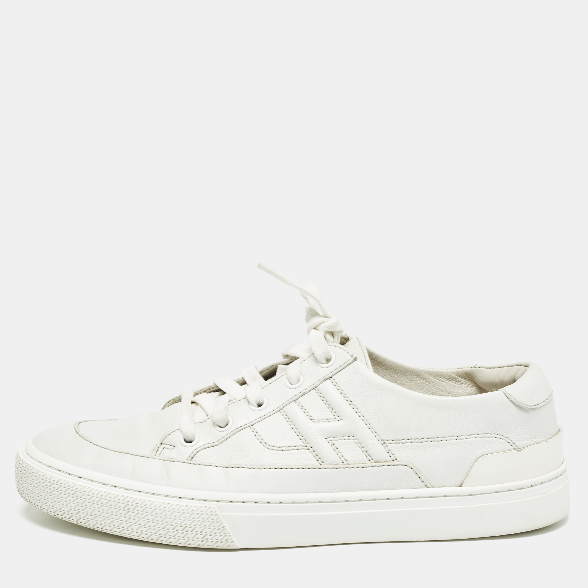 

Hermes White Leather Deep Lace Up Sneakers Size