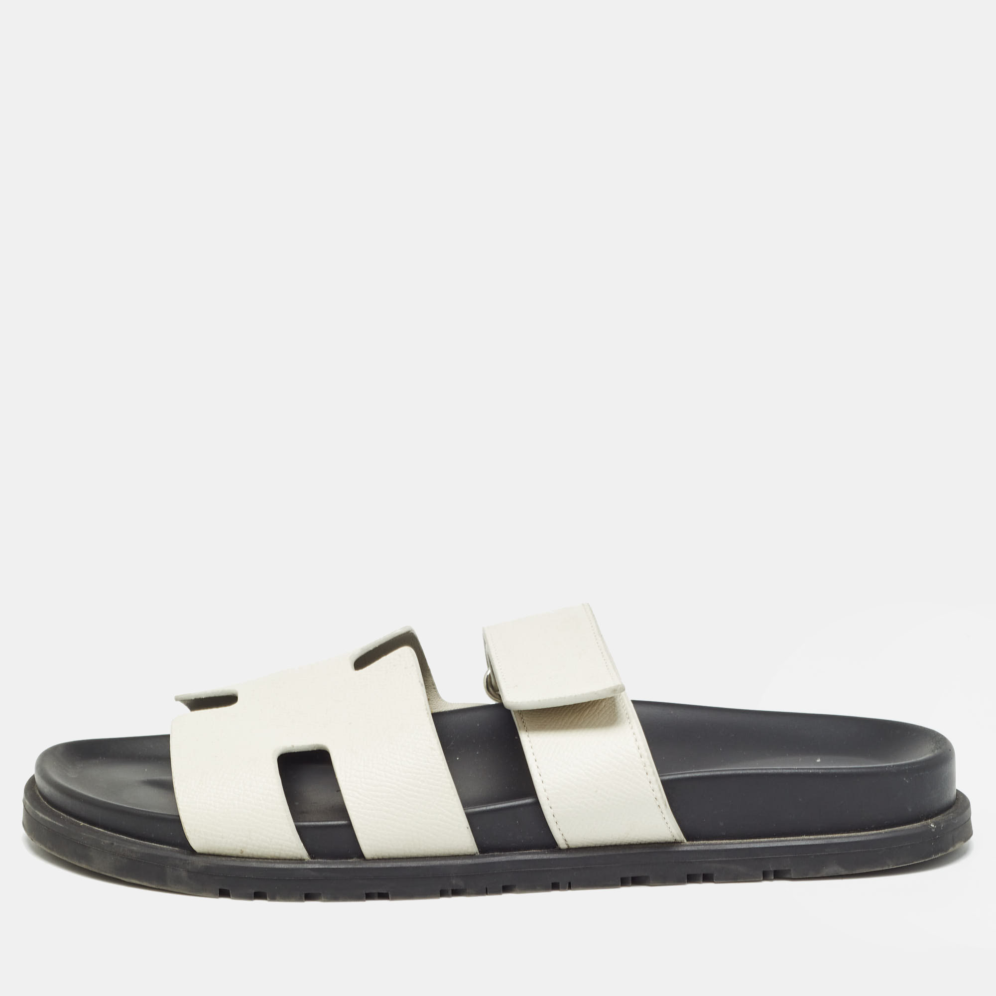 Hermes White Leather Chypre Sandals Size 42