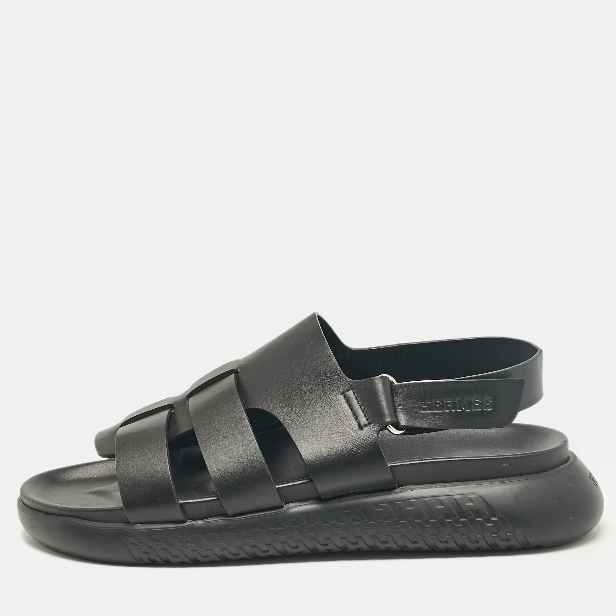 

Hermes Black Leather Doha Flat Sandals Size