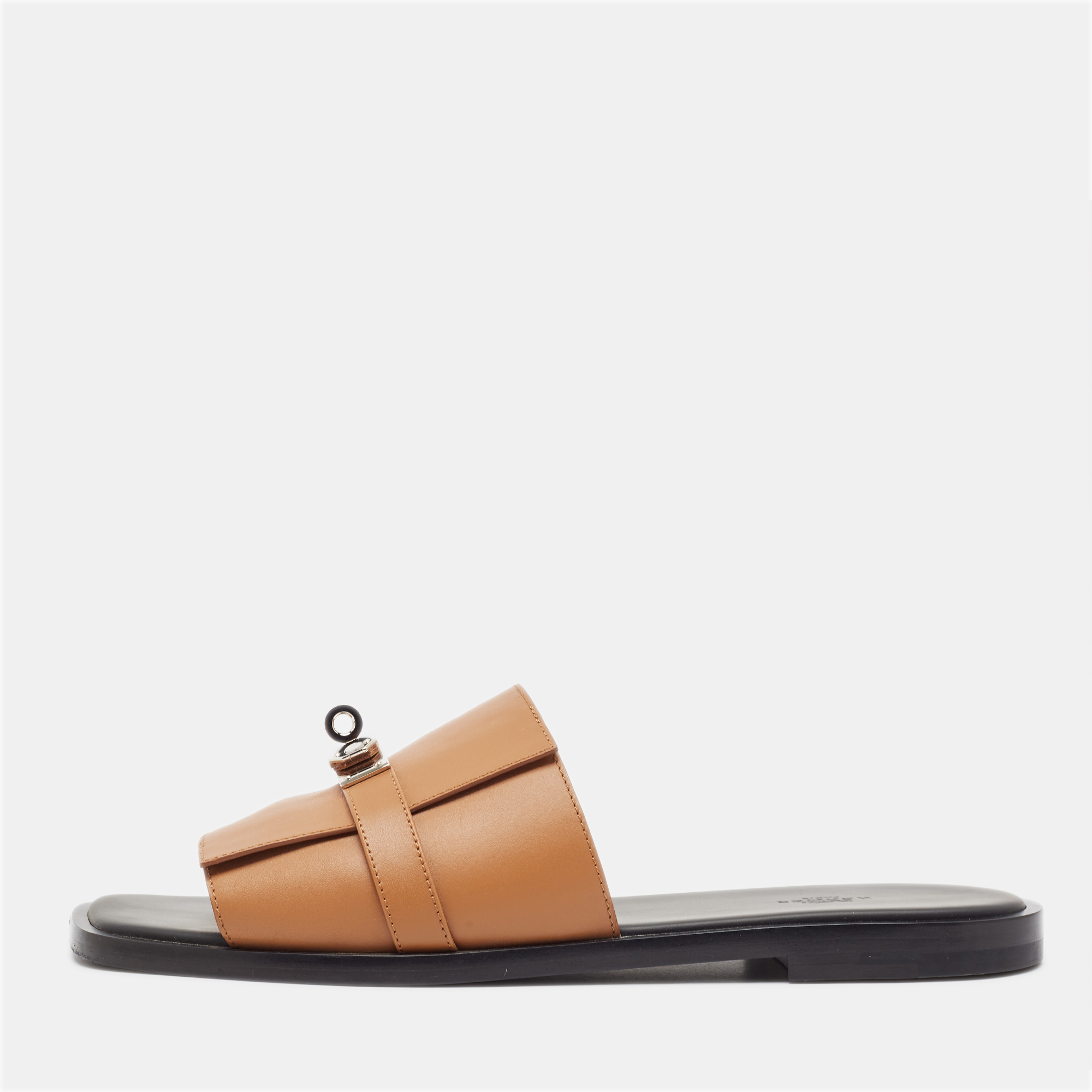 

Hermes Brown Leather Gabriel Flat Slides Size