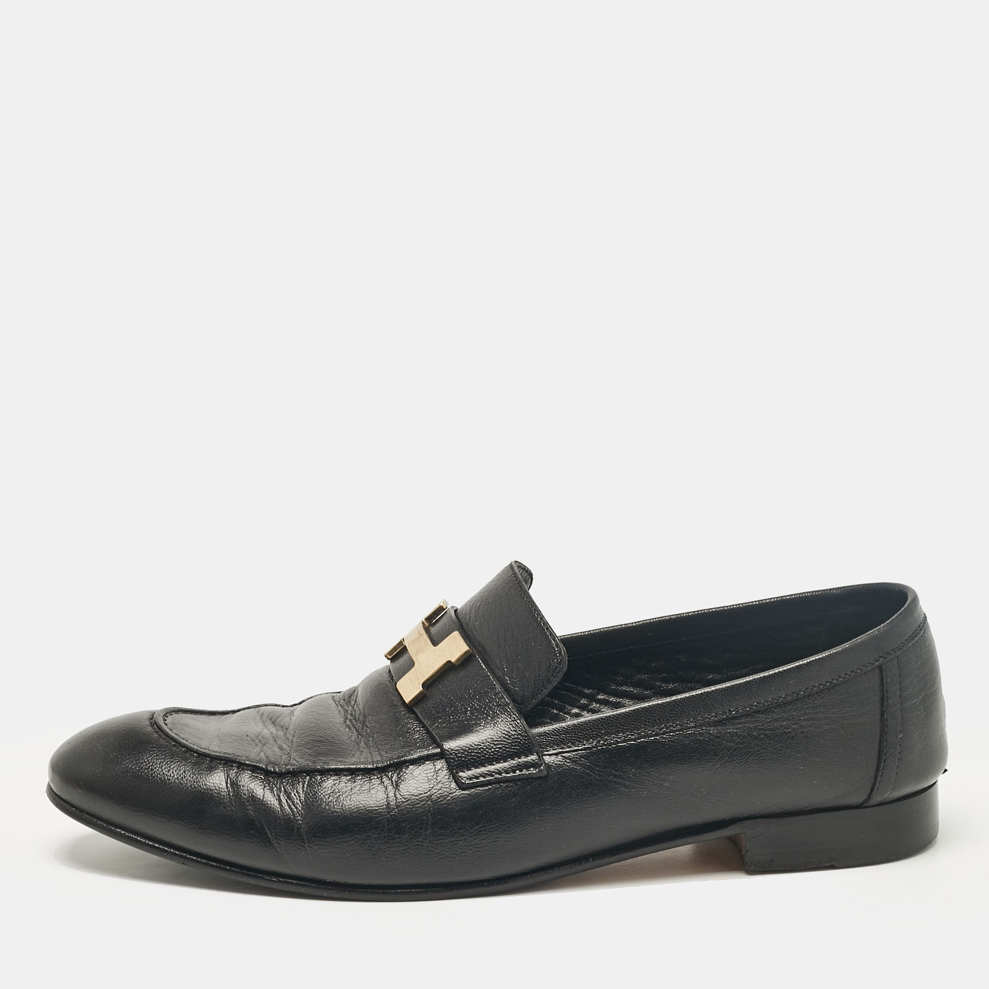 

Hermes Black Leather Paris Slip On Loafers Size