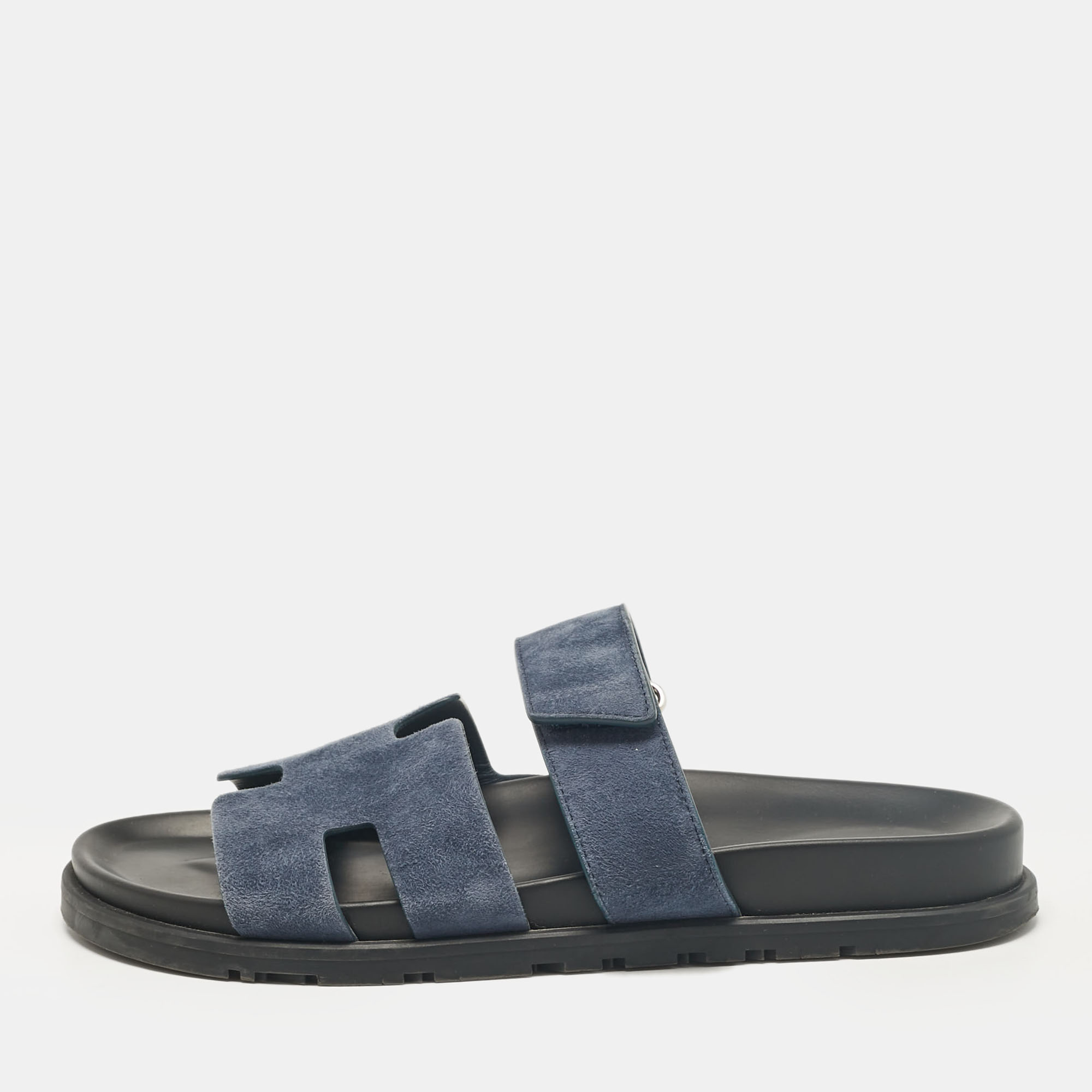 

Hermes Dark Blue Suede Chypre Sandals Size