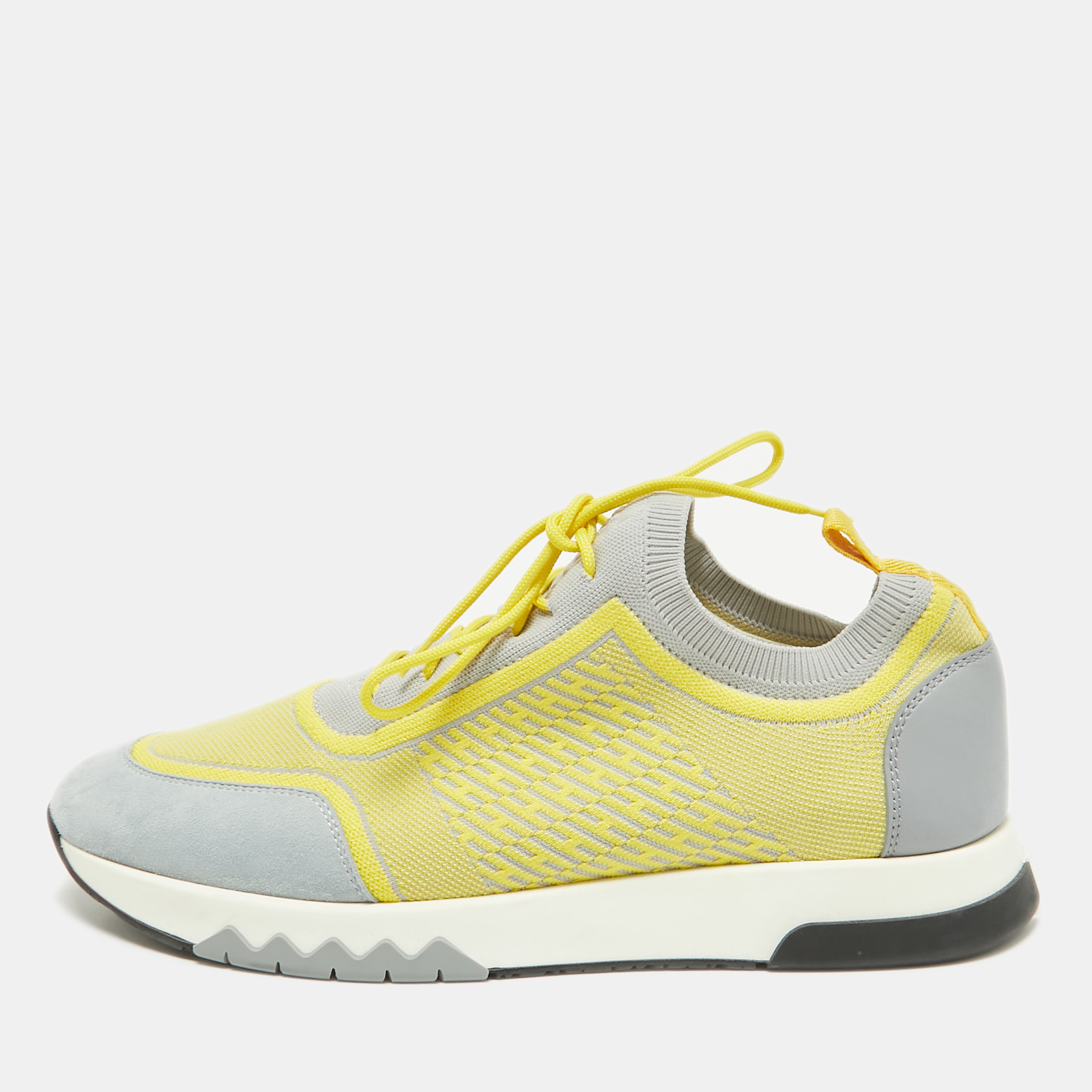 

Hermes Yellow/Grey Fabric and Leather Addict Lace Up Sneakers Size