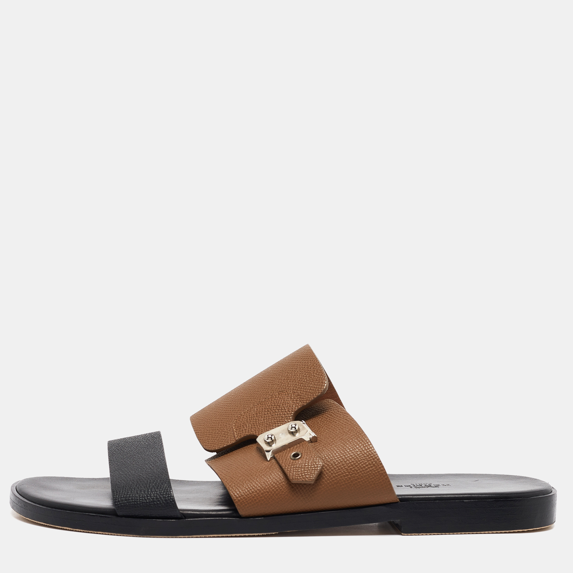 

Hermès Black/Brown Leather Ionie Sandals Size