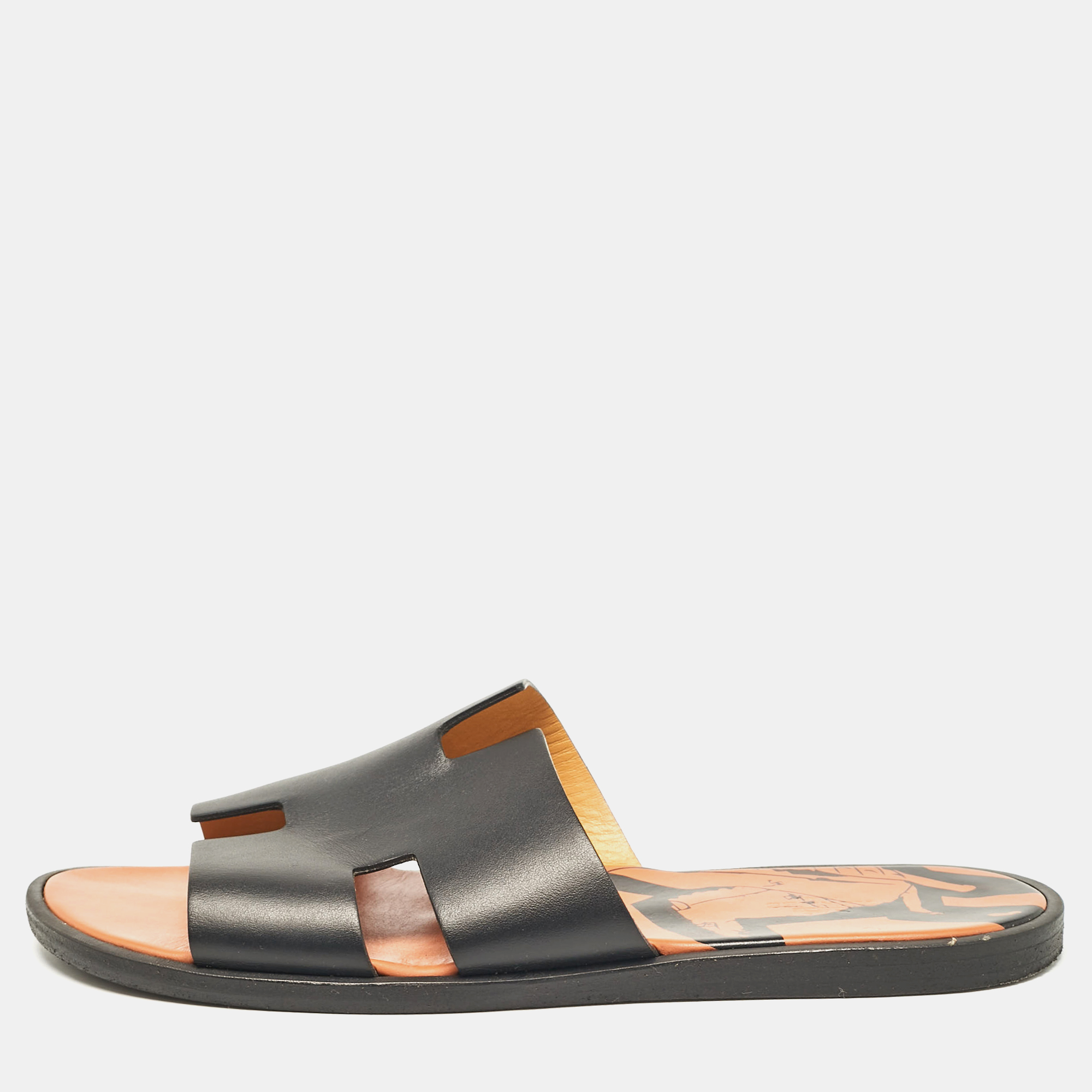 

Hermes Black Leather Izmir Slides Size