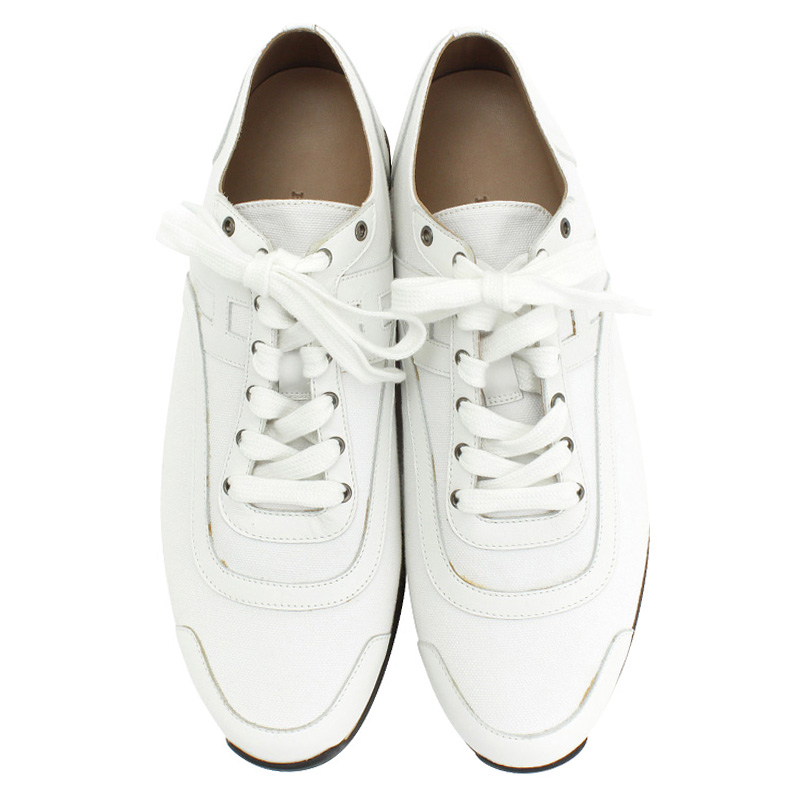 

Hermes White Canvas And Leather Trim Kool Low Top Sneakers Size