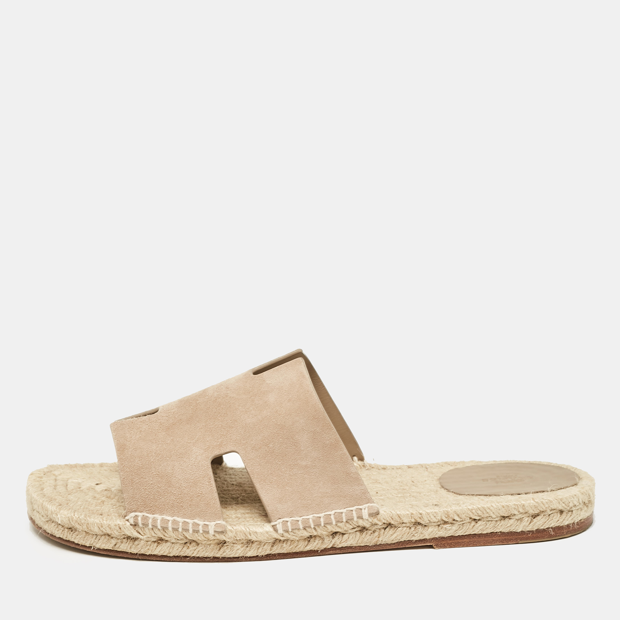 

Hermes Beige Suede Antigua Flat Slides Size