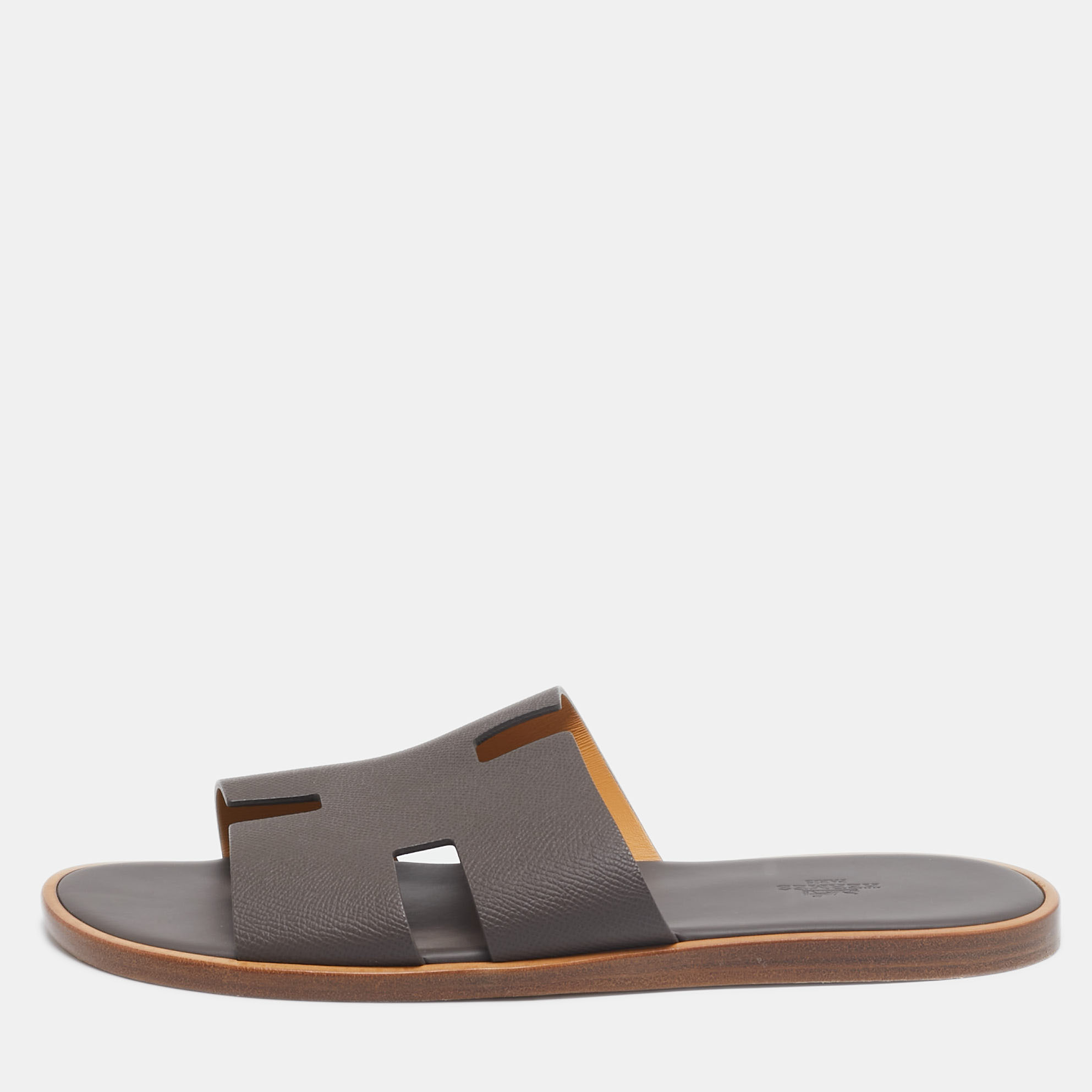 

Hermes Dark Brown Leather Izmir Slide Sandals Size