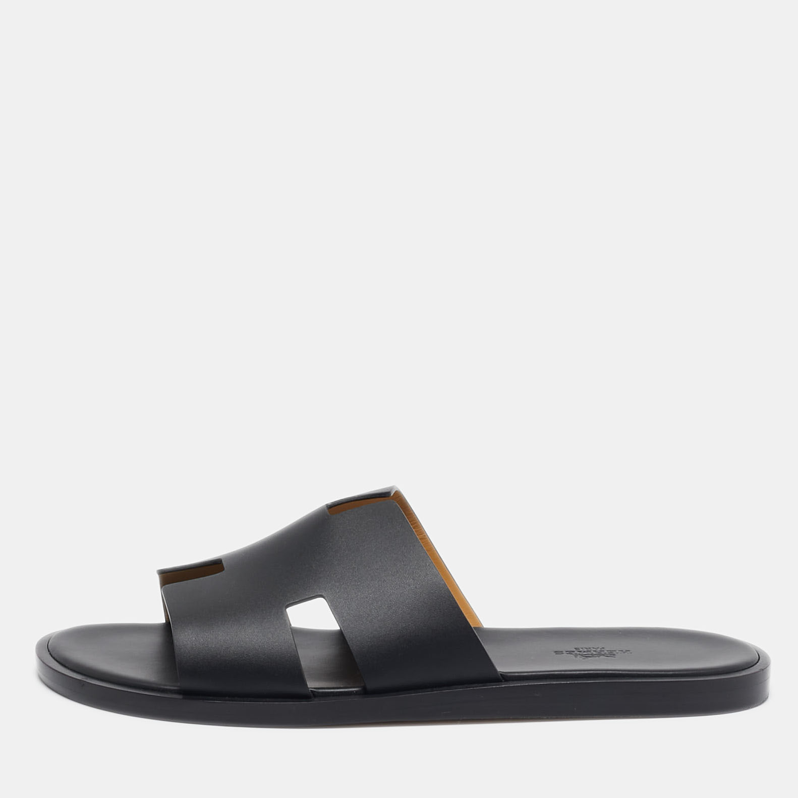 

Hermes Black Leather Izmir Slide Flats Size