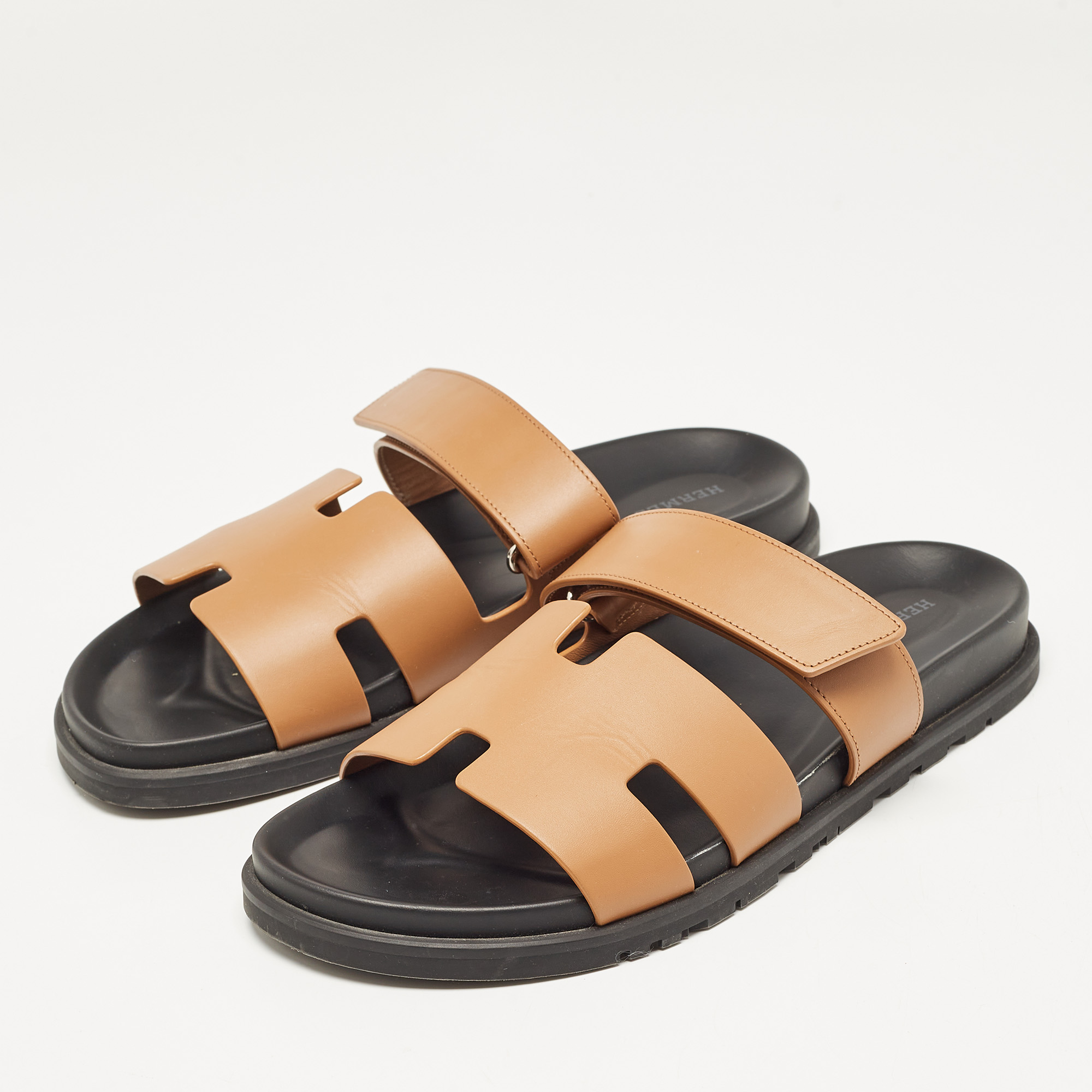 Hermes Brown Leather Chypre Sandals Size 43 