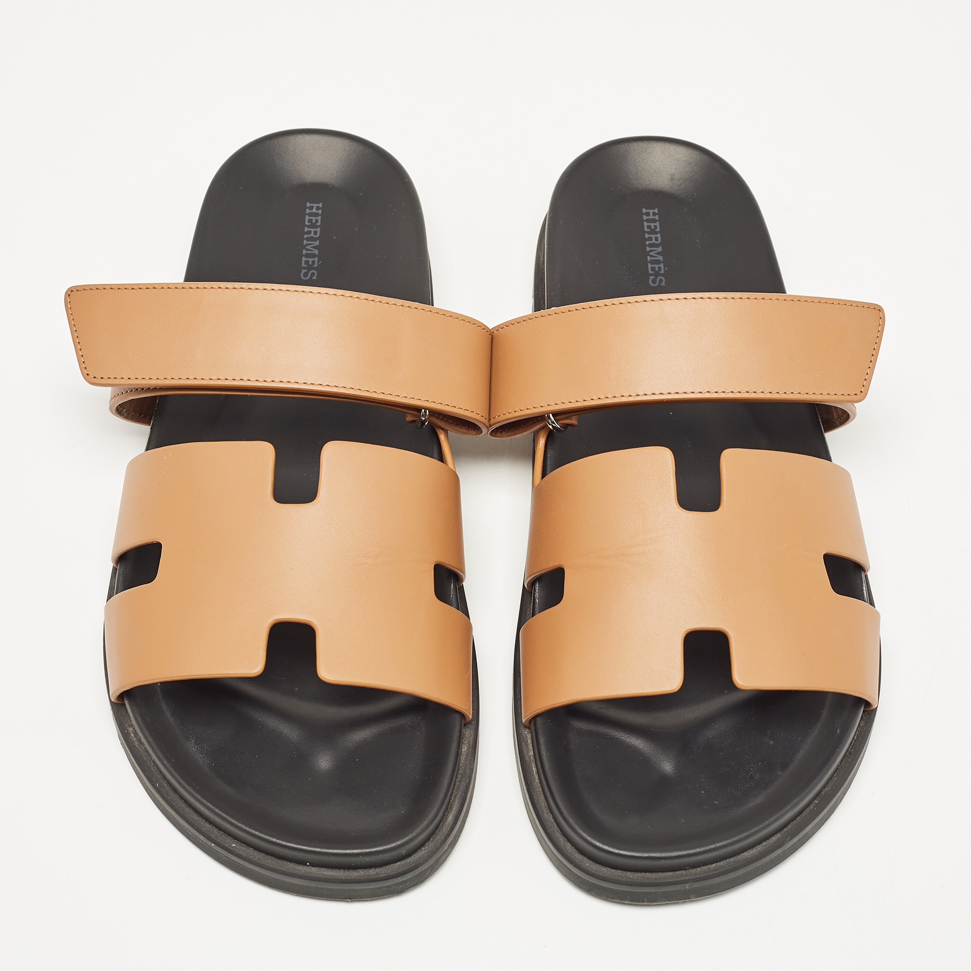 Hermes Brown Leather Chypre Sandals Size 43 