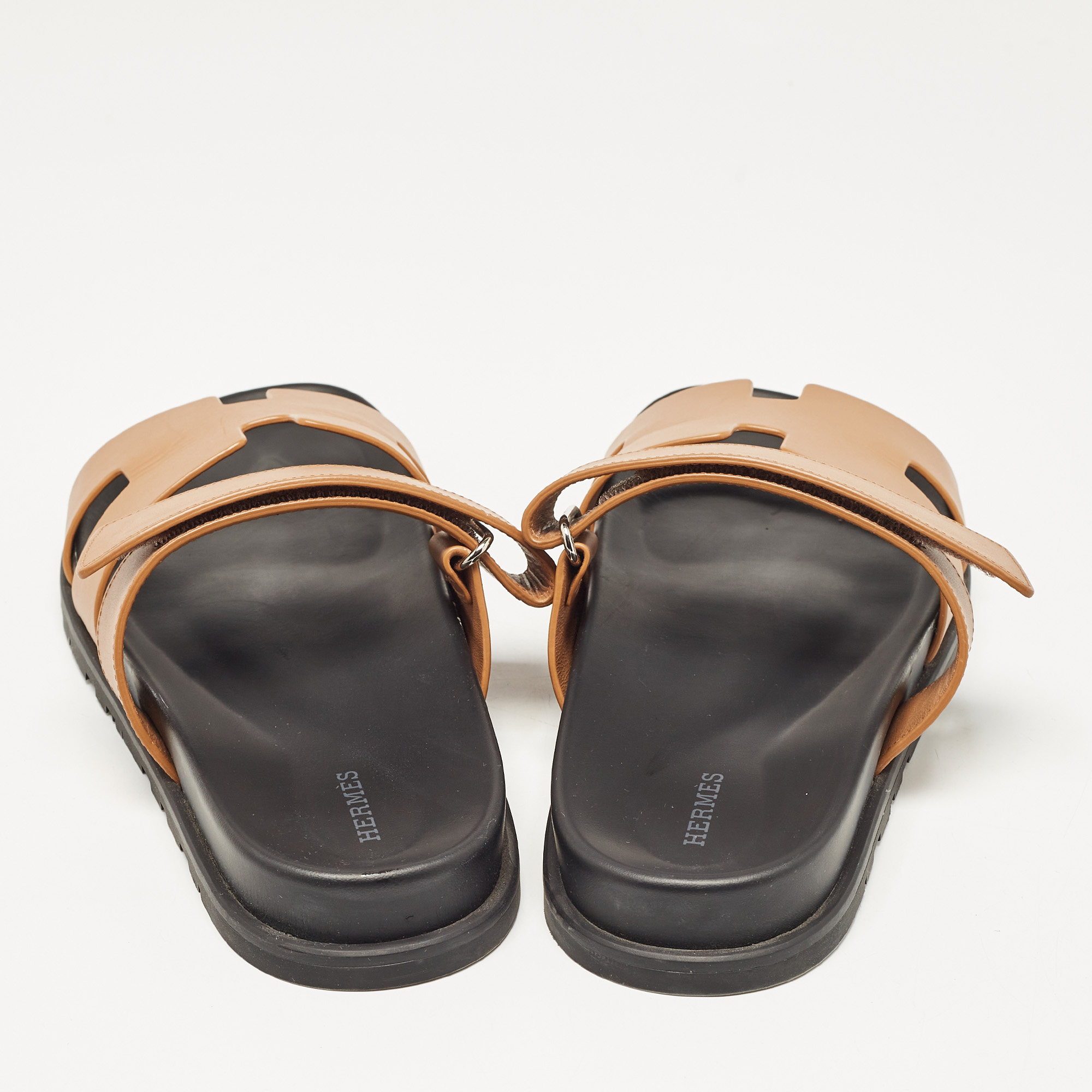 Hermes Brown Leather Chypre Sandals Size 43 
