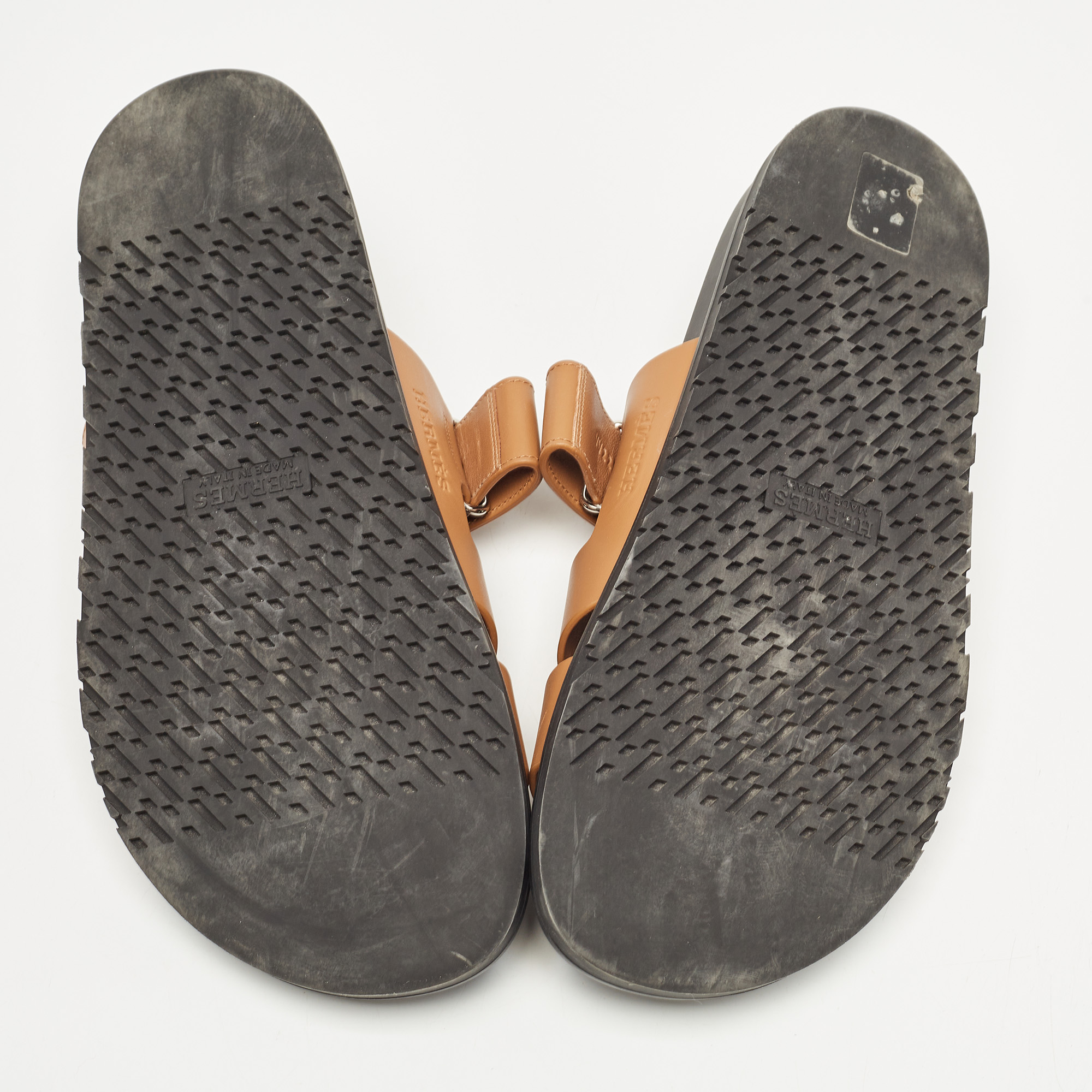 Hermes Brown Leather Chypre Sandals Size 43 