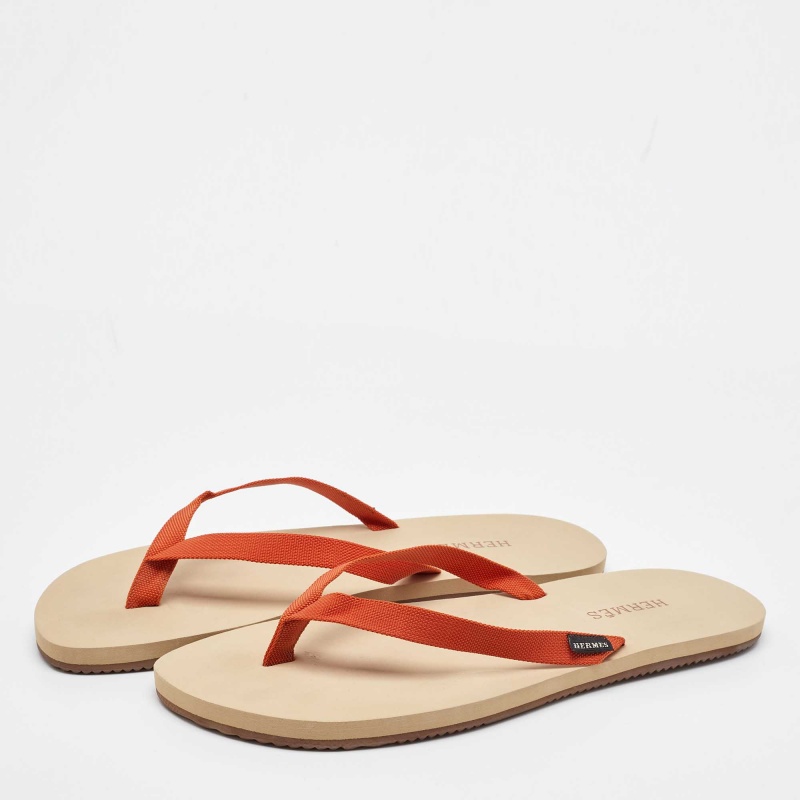 Hermes Orange Fabric Flat Beach Sandals Size 45 