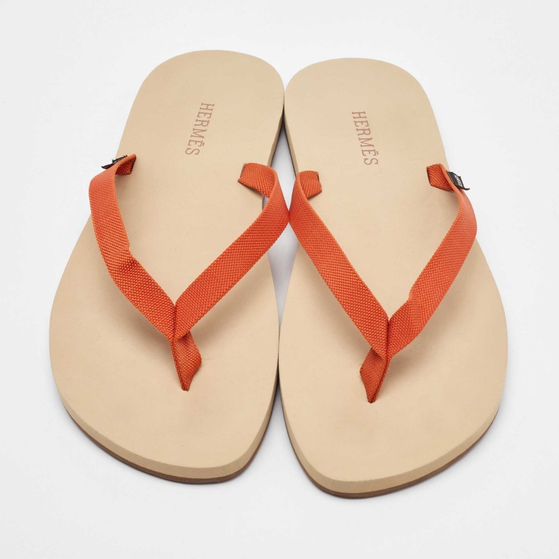 Hermes Orange Fabric Flat Beach Sandals Size 45 