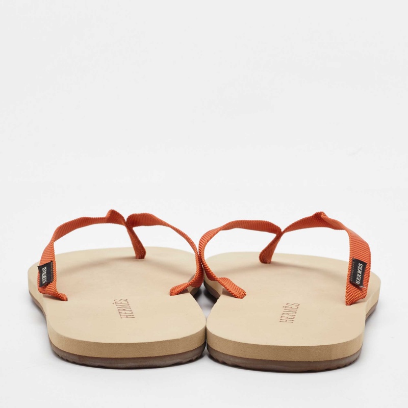 Hermes Orange Fabric Flat Beach Sandals Size 45 