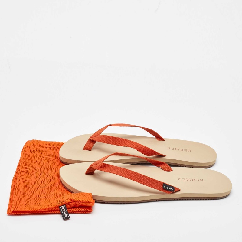 Hermes Orange Fabric Flat Beach Sandals Size 45 