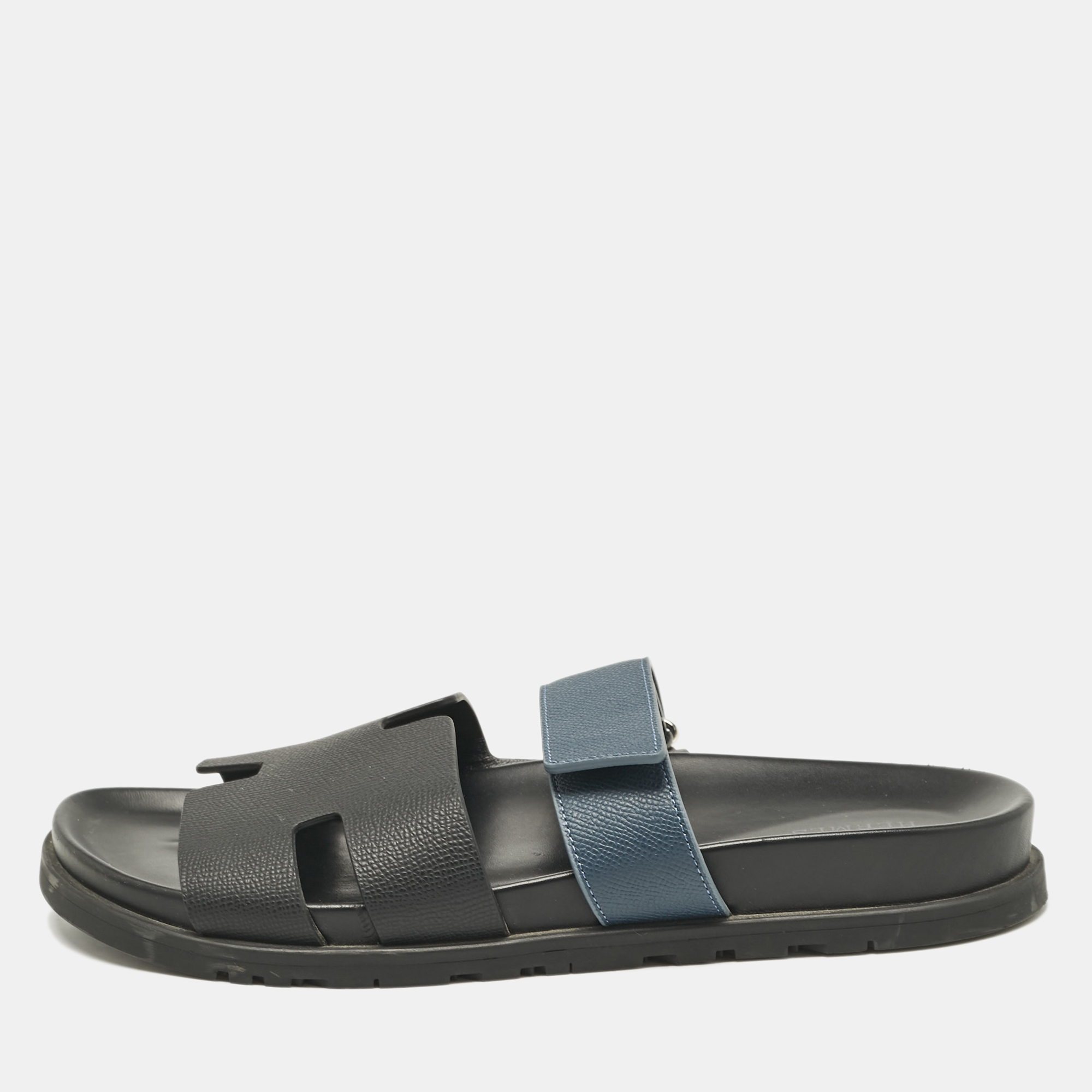 

Hermes Black/Blue Leather Chypre Sandals Size