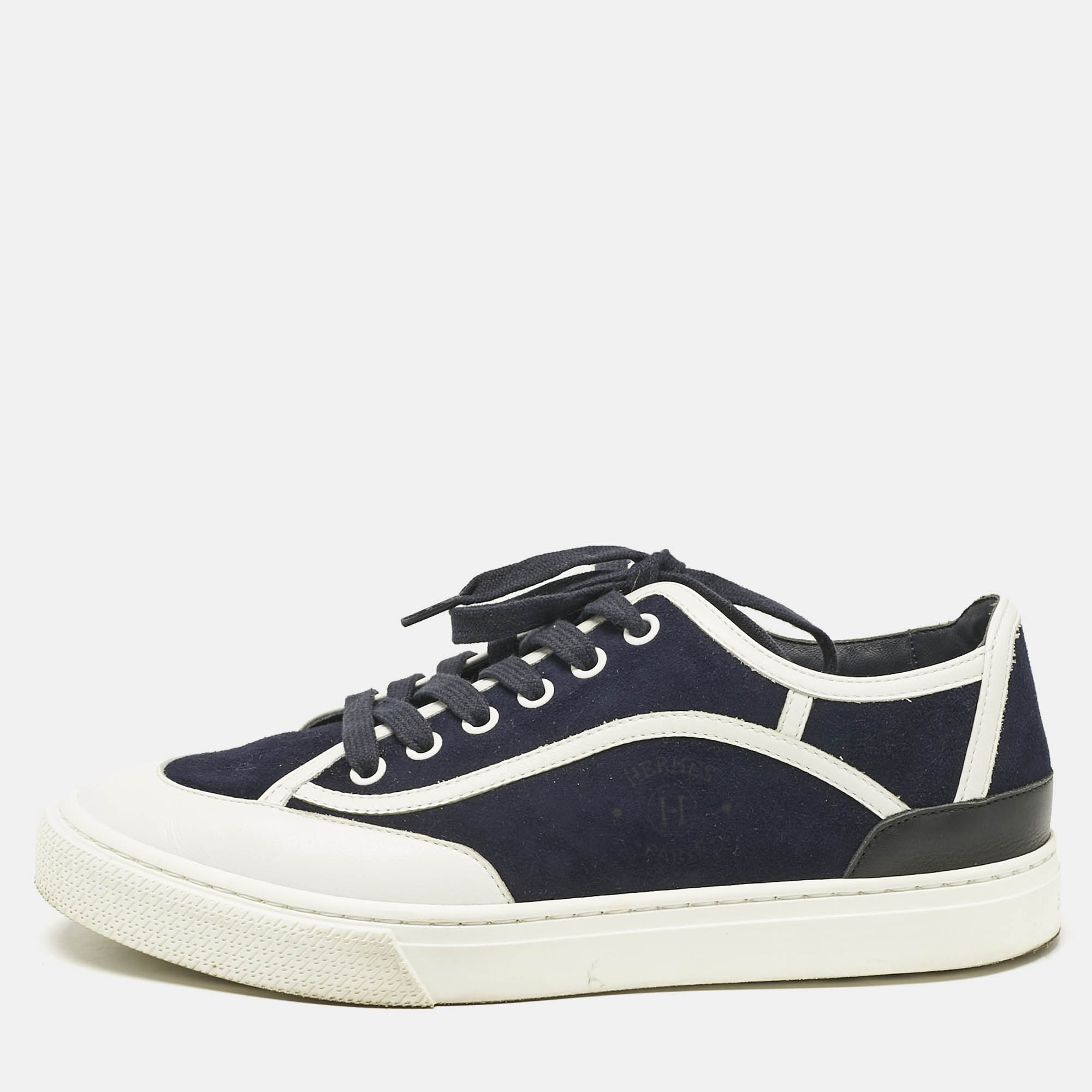 

Hermes Navy Blue/White Suede and Leather Get Sneakers Size