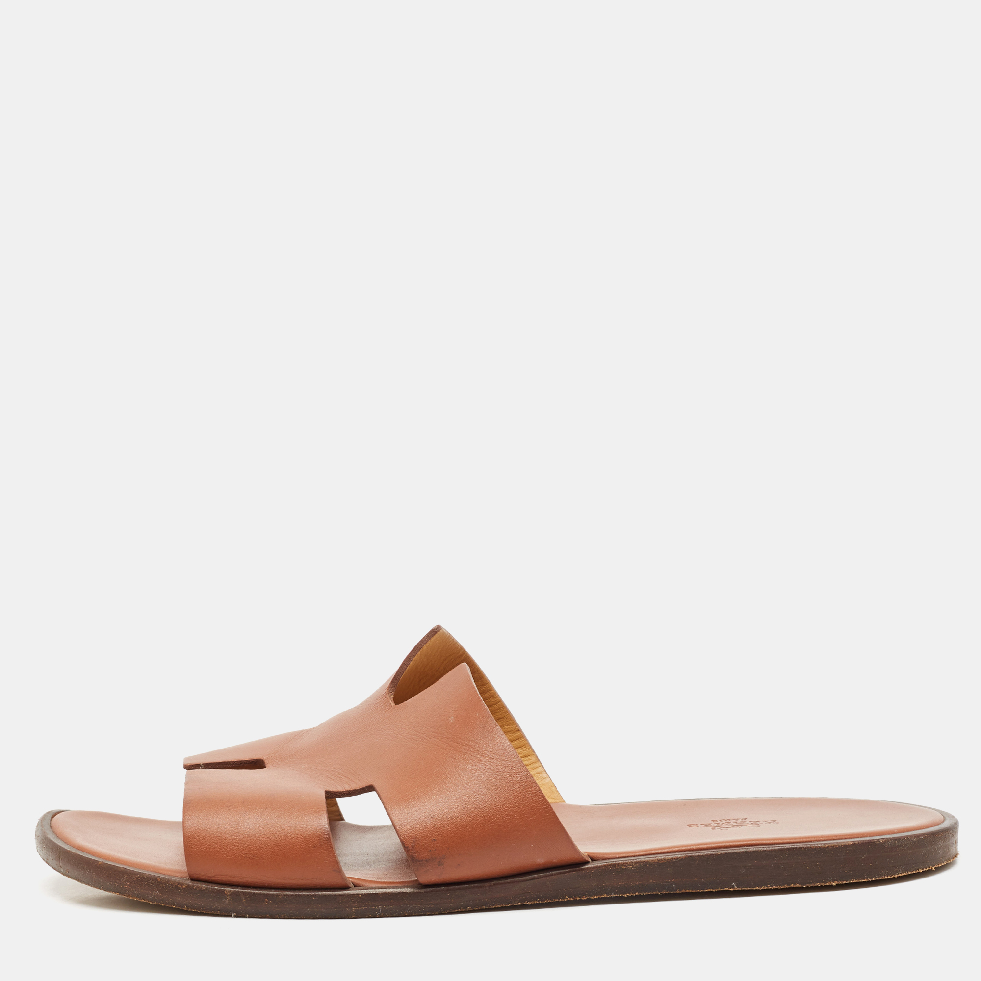 

Hermes Tan Leather Izmir Flat Slide Sandals Size, Brown