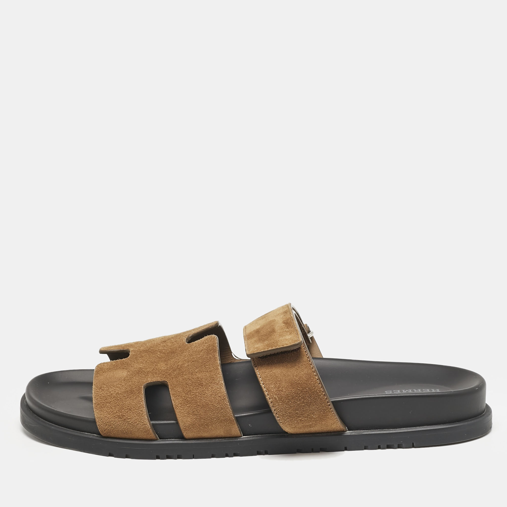 

Hermes Brown Suede Chypre Sandals Size