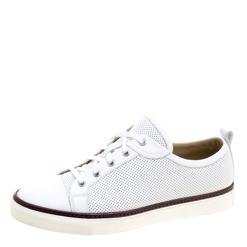 Hermes White Perforated Leather Inside Lace Up Sneakers Size 42.5