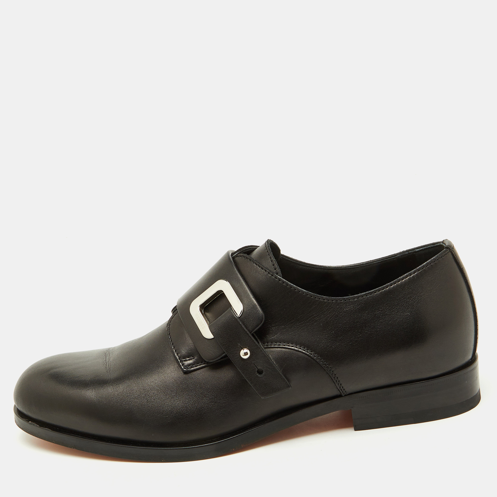

Hermes Black Leather Denis Monk Strap Shoes Size
