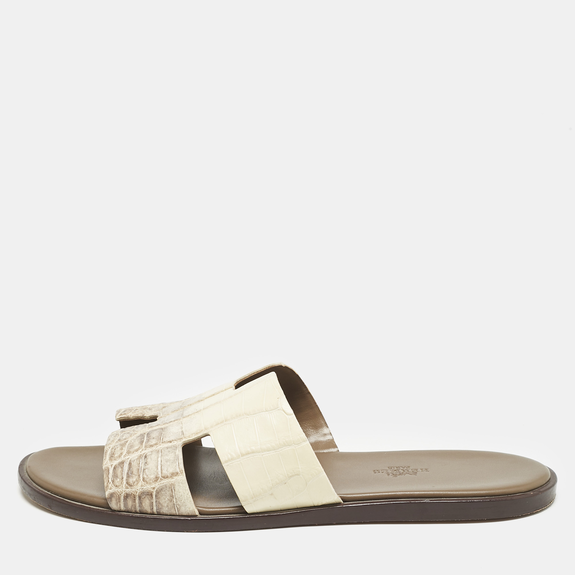 

Hermes Himalaya Blanc Crocodile Izmir Sandals Size 42, White