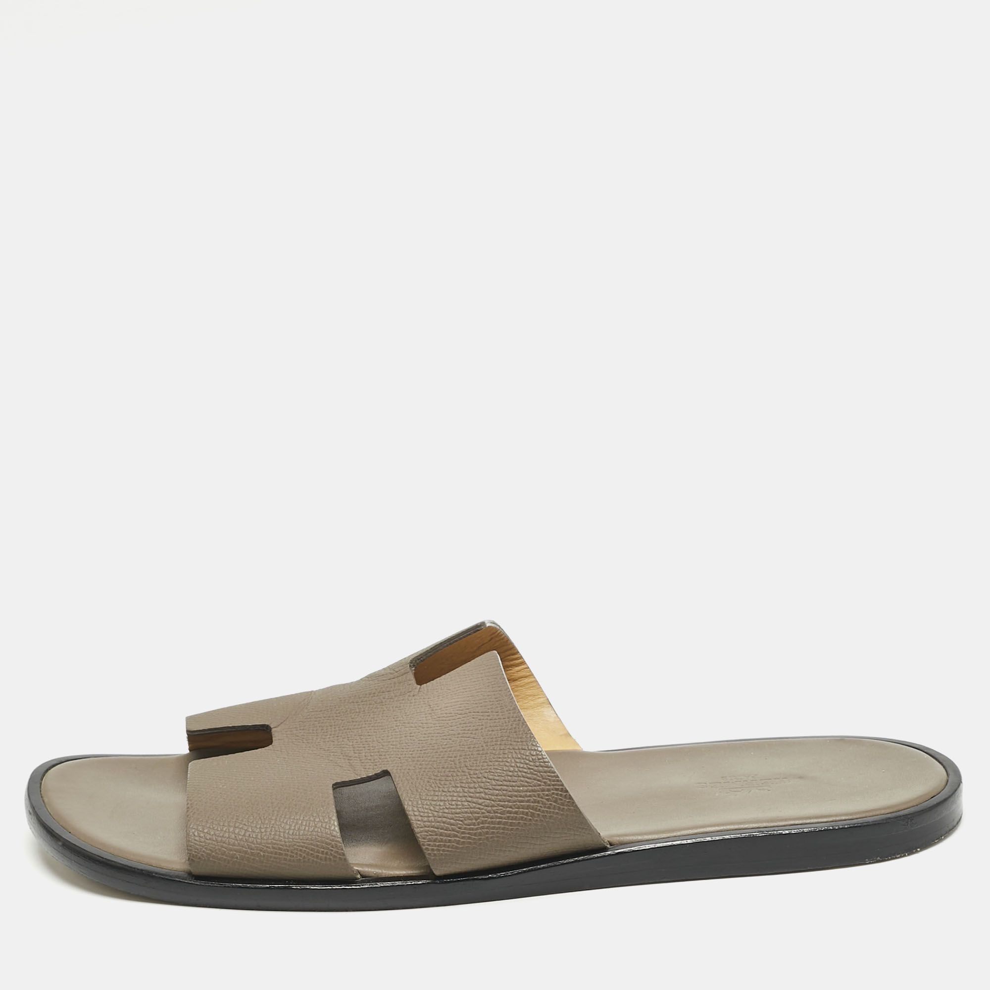 

Hermes Brown Leather Izmir Flat Slide Sandals Size