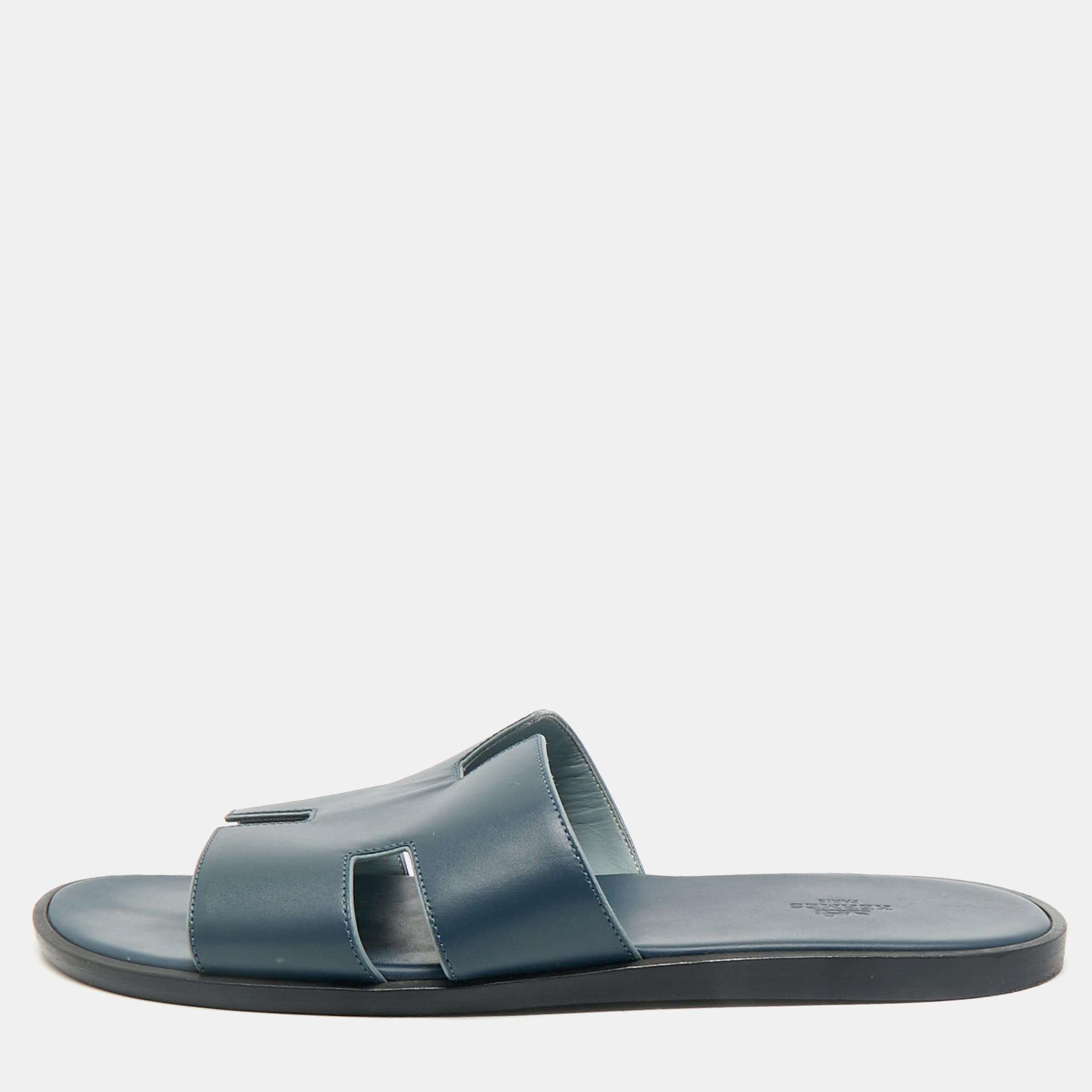 

Hermes Navy Blue Leather Izmir Flat Slide Sandals Size