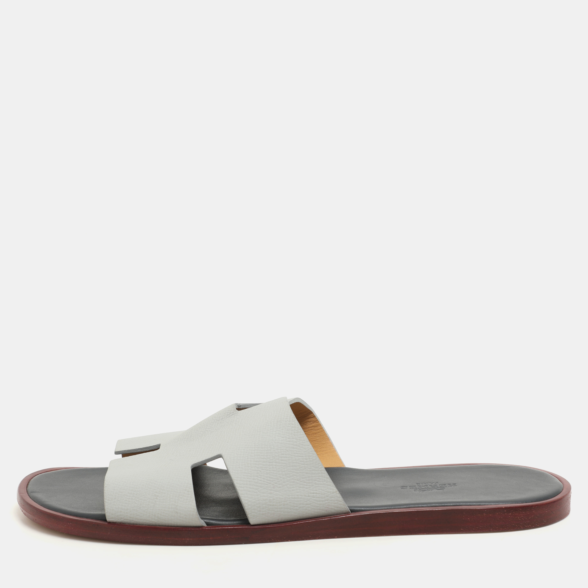 

Hermes Grey/Navy Blue Leather Izmir Slip On Sandals Size