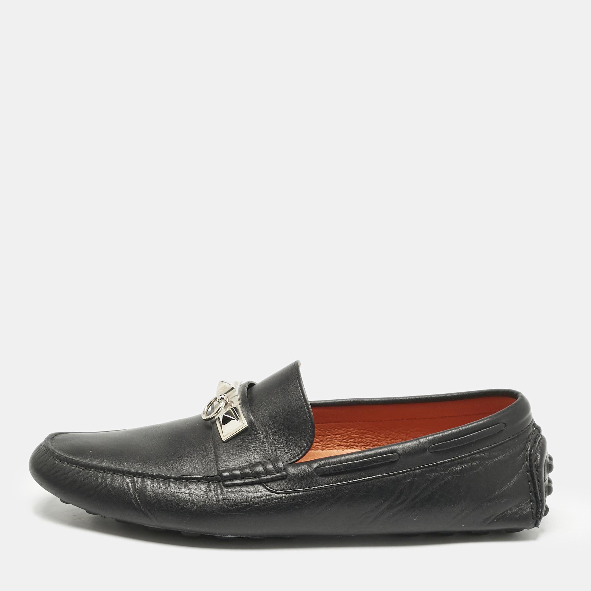 

Hermes Black Leather Irving Loafers Size