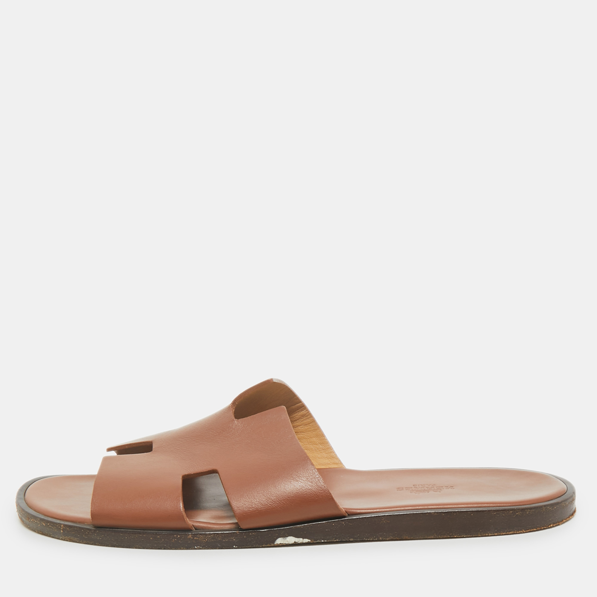 

Hermes Brown Leather Izmir Flat Slides Size